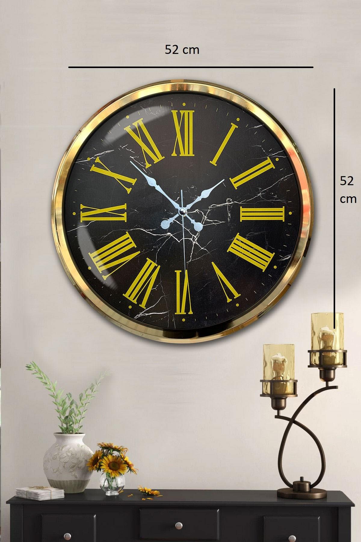 Zentime Black Marble Gold 52 Cm Metal Duvar Saati