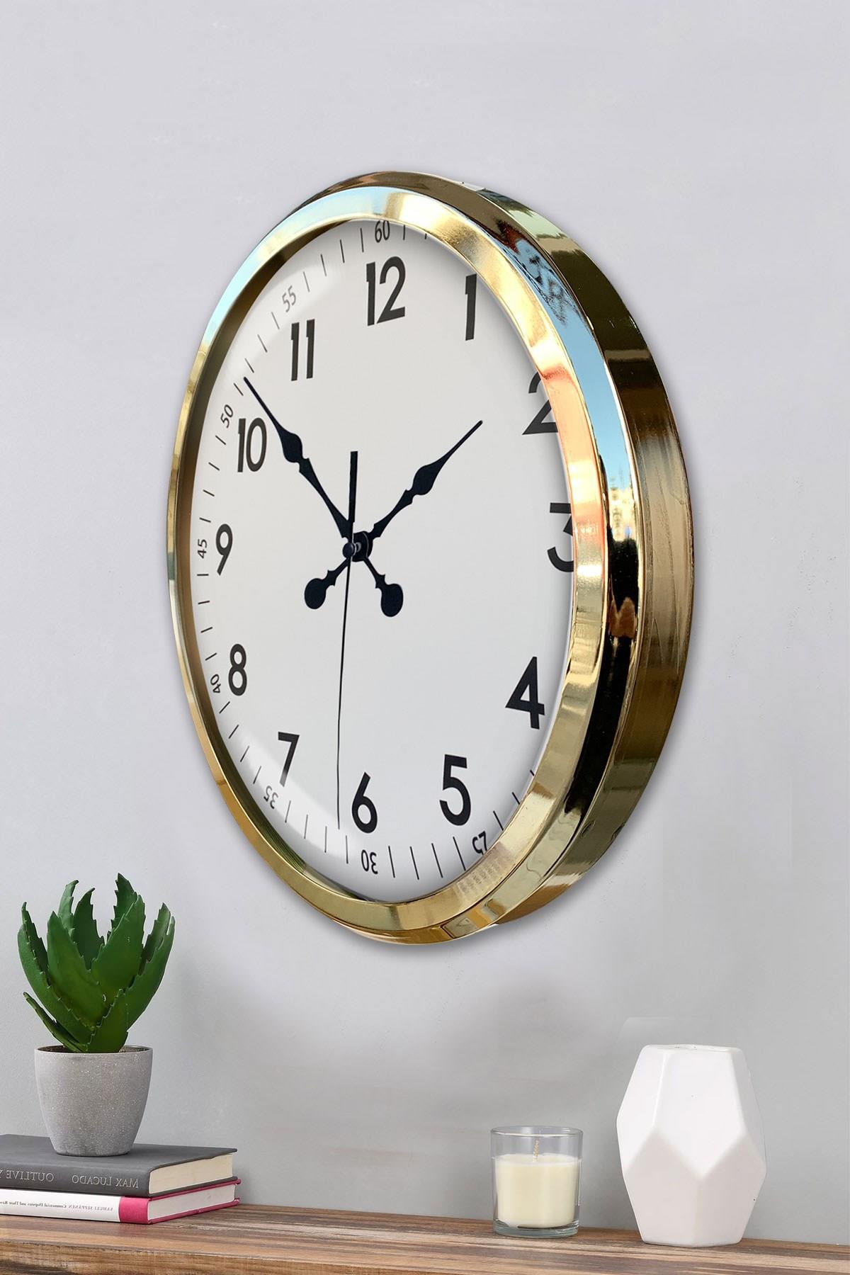 Zentime Gold & White Luxury Classic 52 Cm Metal Duvar Saati
