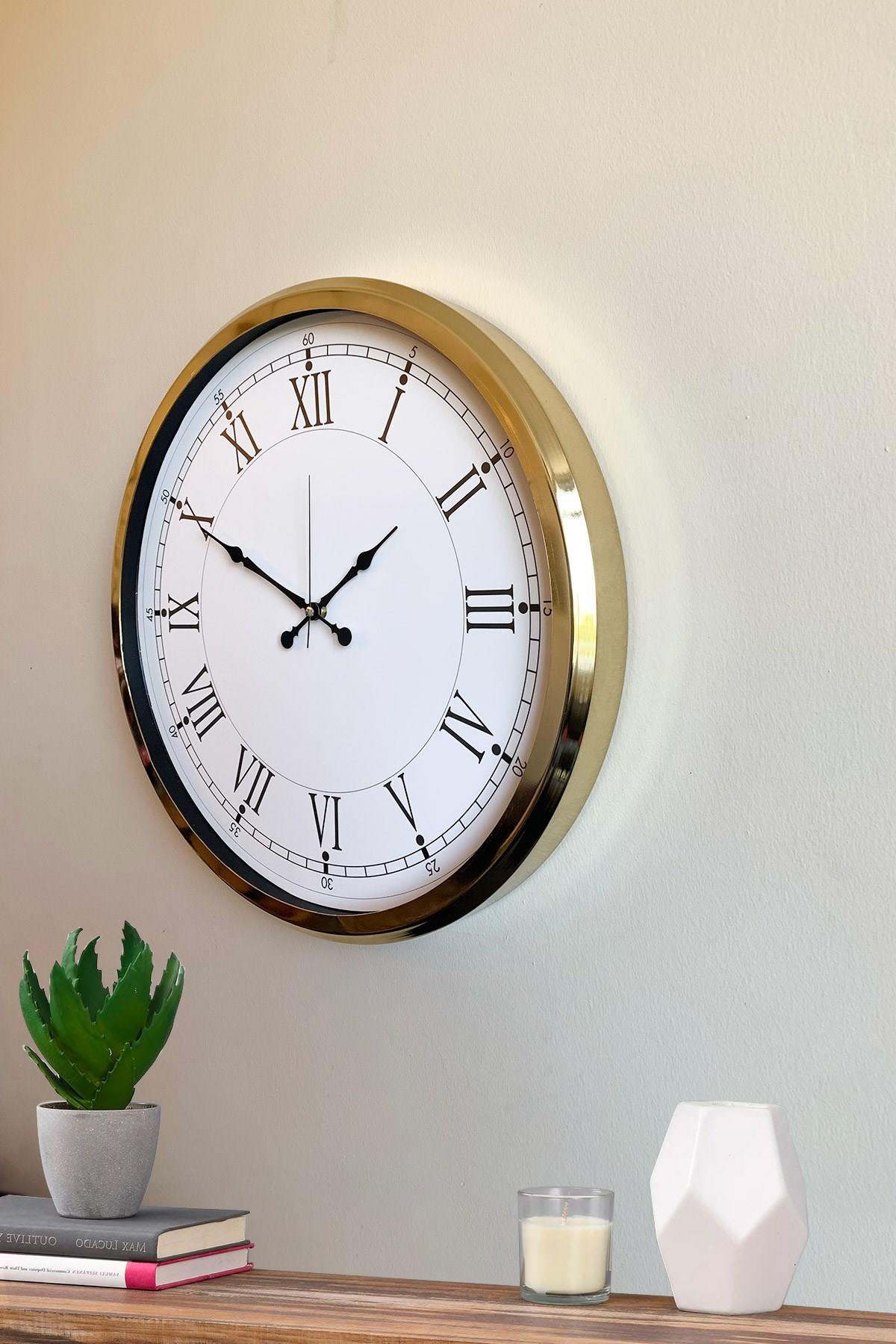 Zentime İhtişamlı Gold 52 Cm Metal Roma Rakamlı Lüks Duvar Saati