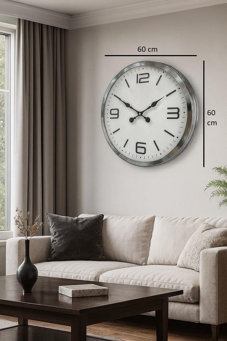 Zentime Krom Modern 60 Cm Metal Duvar Saati