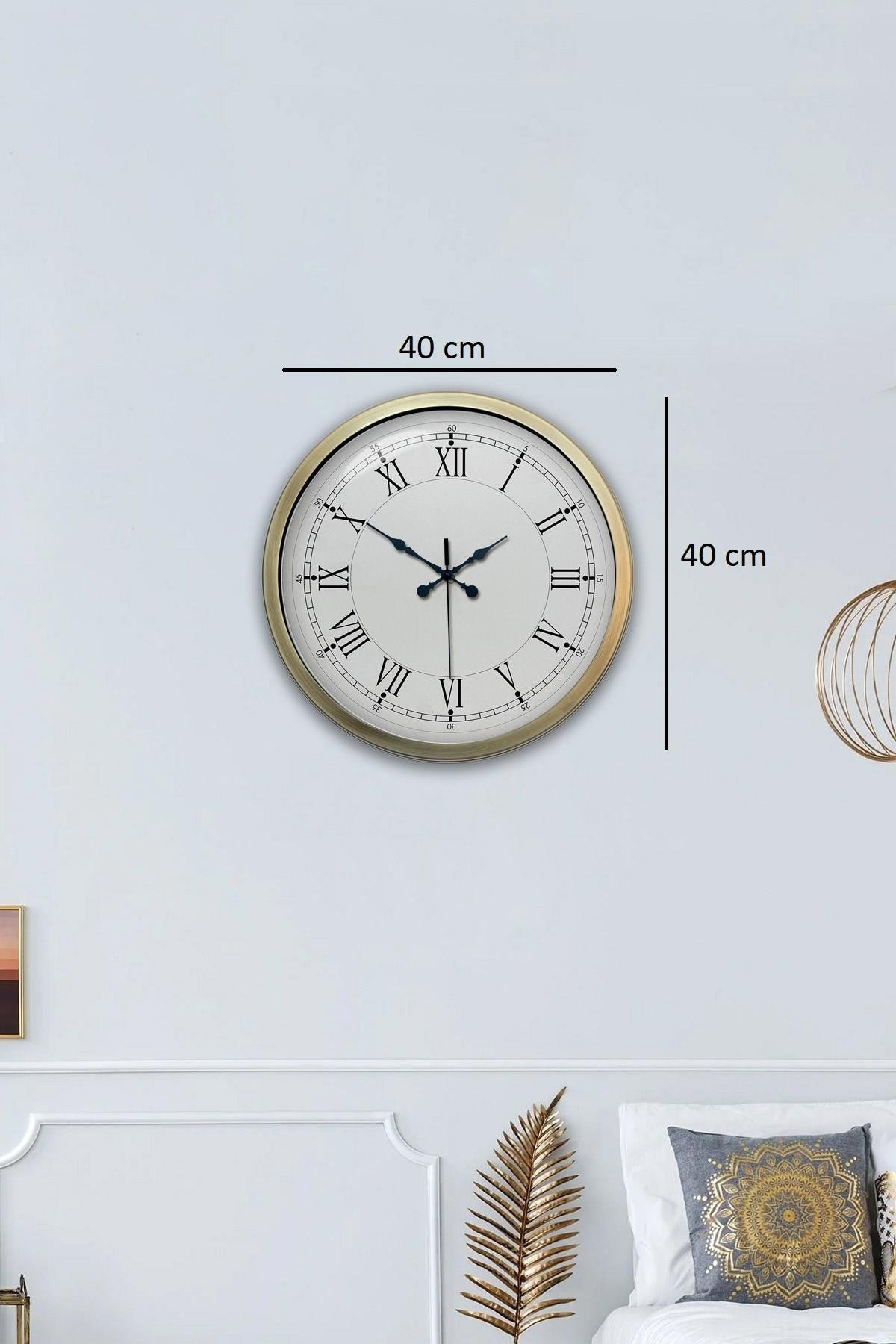 Zentime Retro Modern Roma Rakamlı 40 Cm Metal Duvar Saati