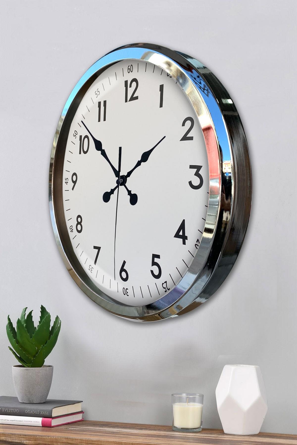 Zentime Sade Ve Şık Krom 52 Cm Metal Dekoratif Duvar Saati