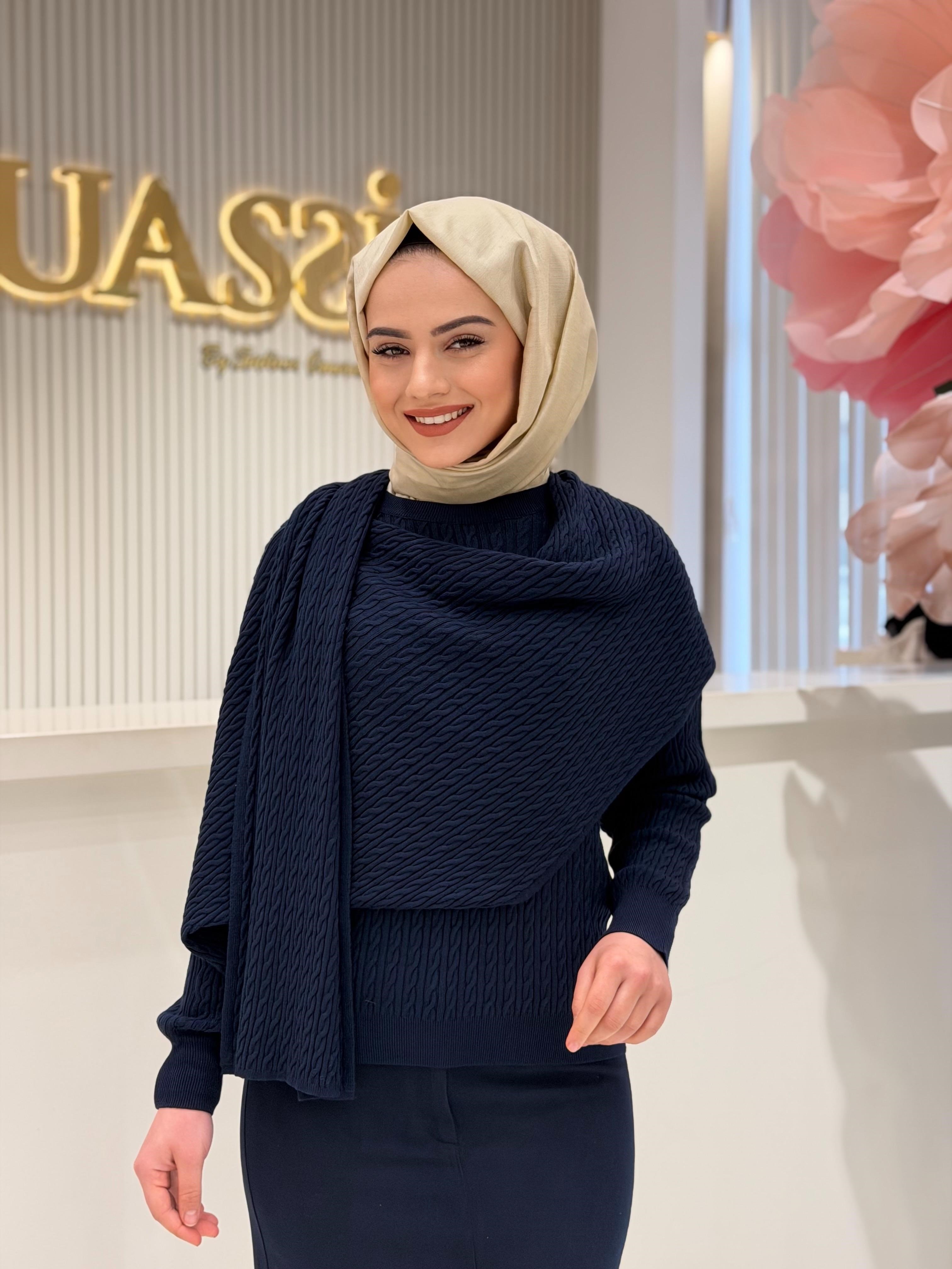 Blz.21975.1 Saç Örgü Desenlı Şal Detaylı Triko Bluz