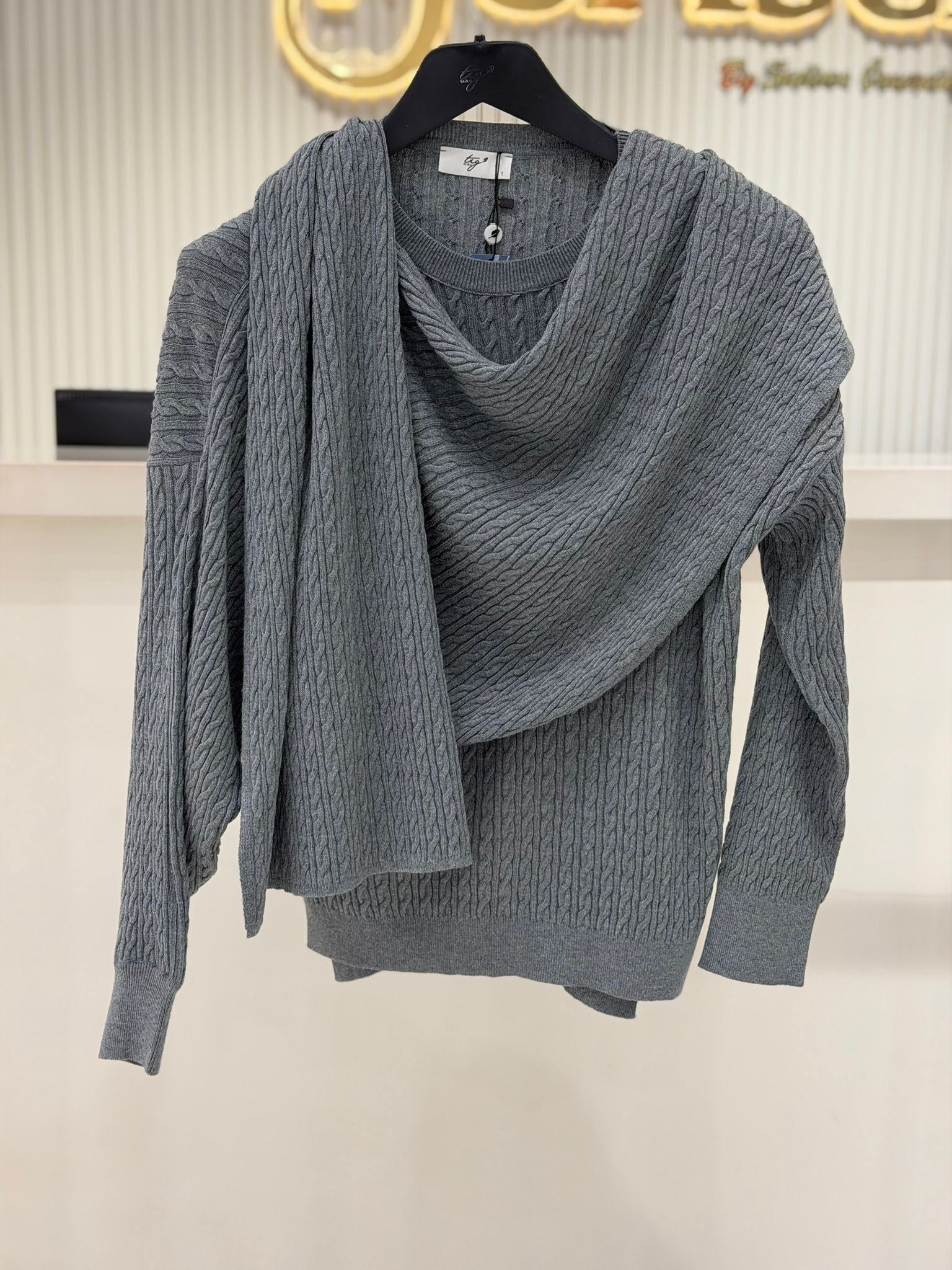 Blz.21975.1 Saç Örgü Desenlı Şal Detaylı Triko Bluz