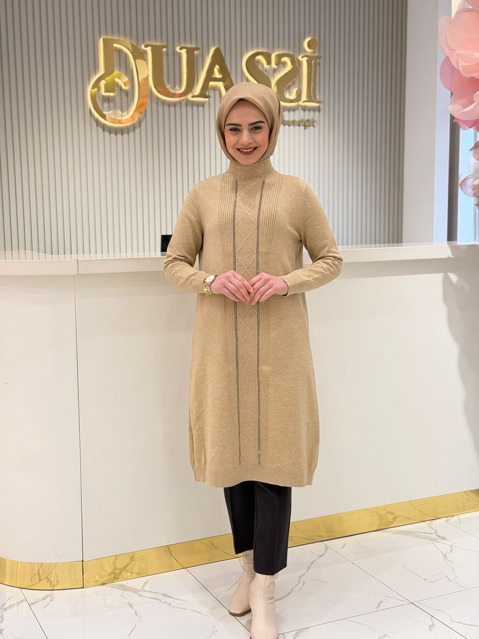 Elb.21768.1 Saç Örgülü Taşlı Triko Elbise