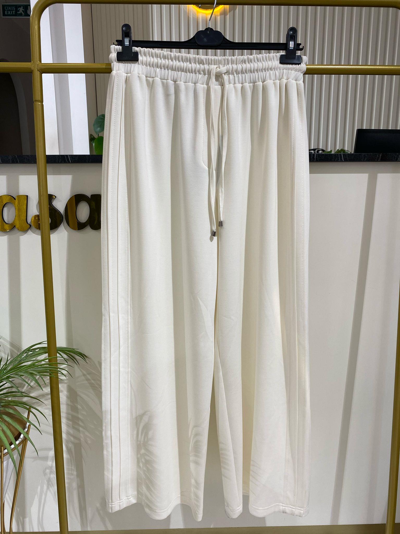 Sentez Berlin Yanı Nervürlü Geniş Paça Pantolon 5581 - EKRU