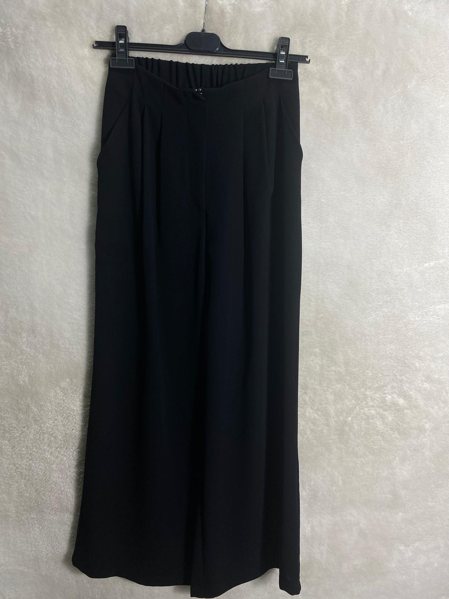 Sentez Çift Pile Geniş Paça Krep Pantolon 5558 - SİYAH