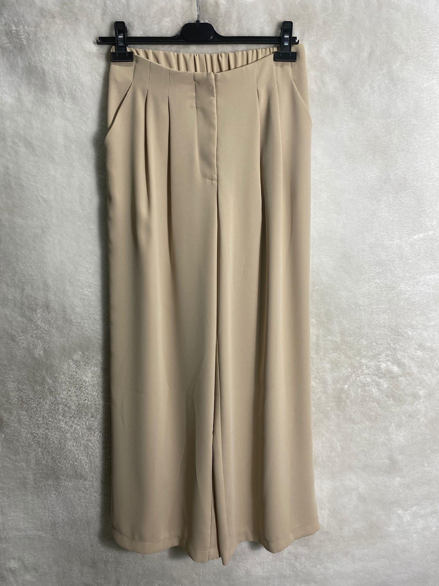 Sentez Çift Pile Geniş Paça Krep Pantolon 5558 - TAŞ