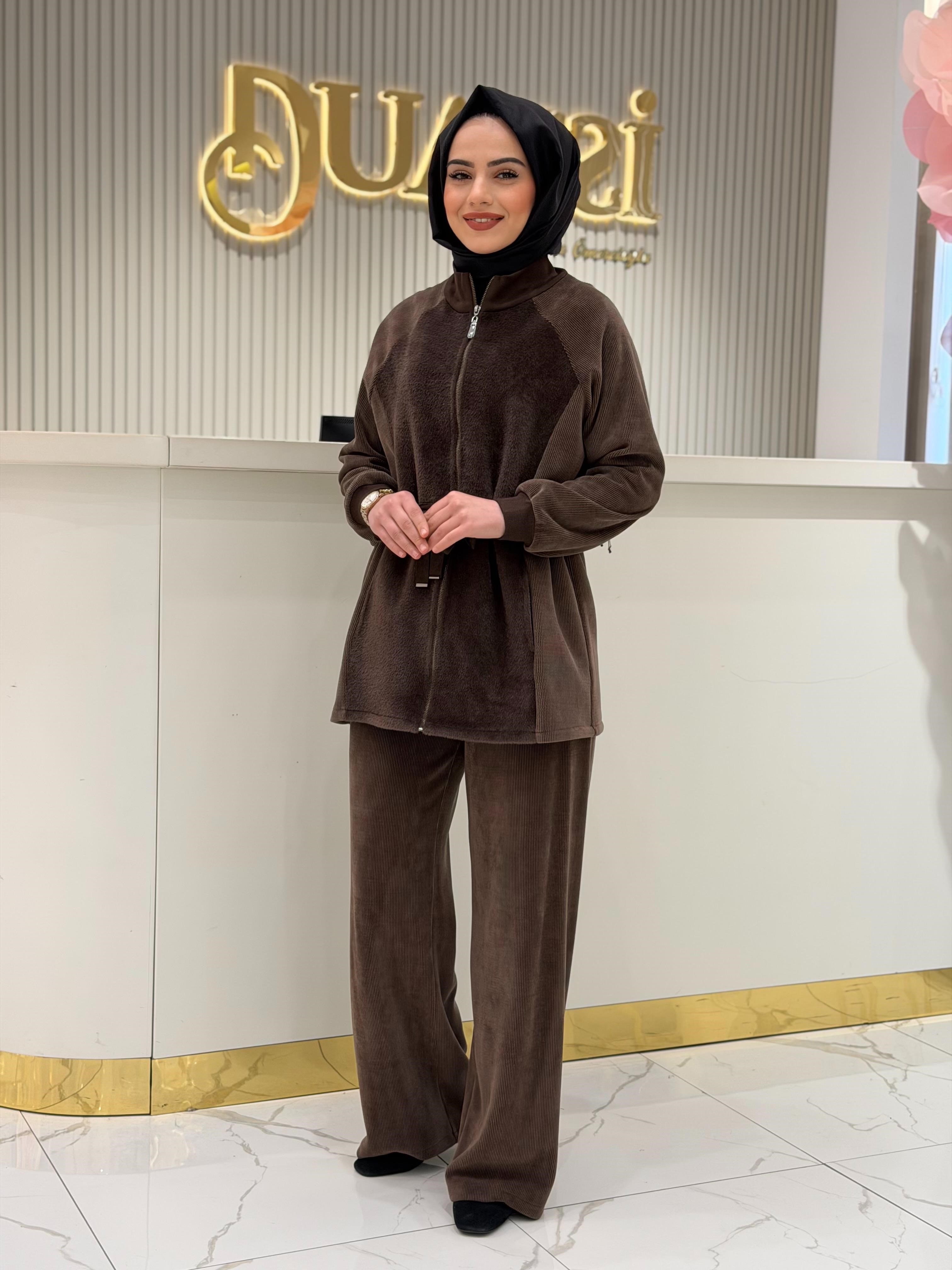 Tkm.5032.01 Kürk Detaylı Kadife Dokulu Pantolonlu Takım