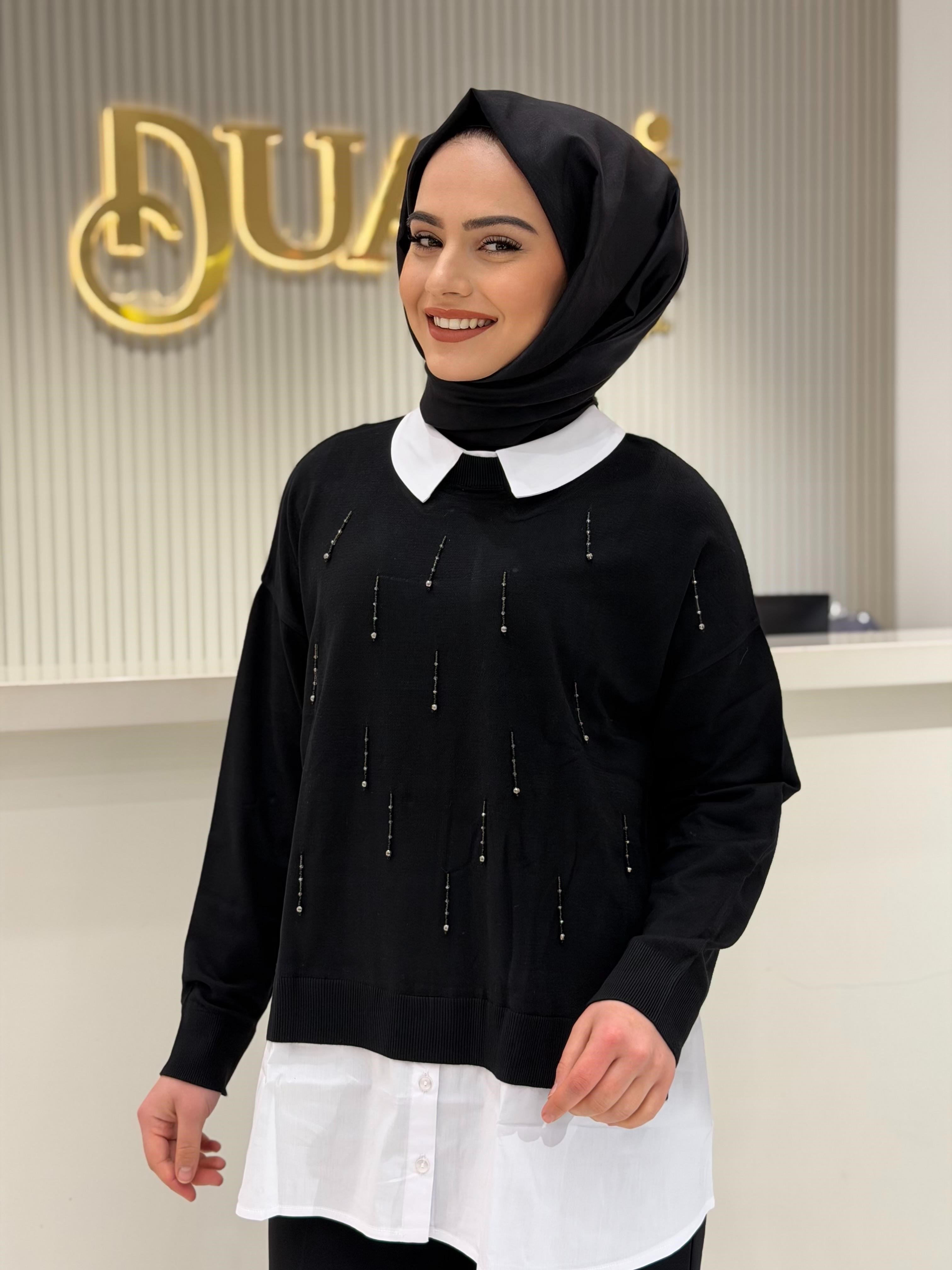 Tnk.21704.1 Boncuk İşlemeli Gömlek Detaylı Tunik