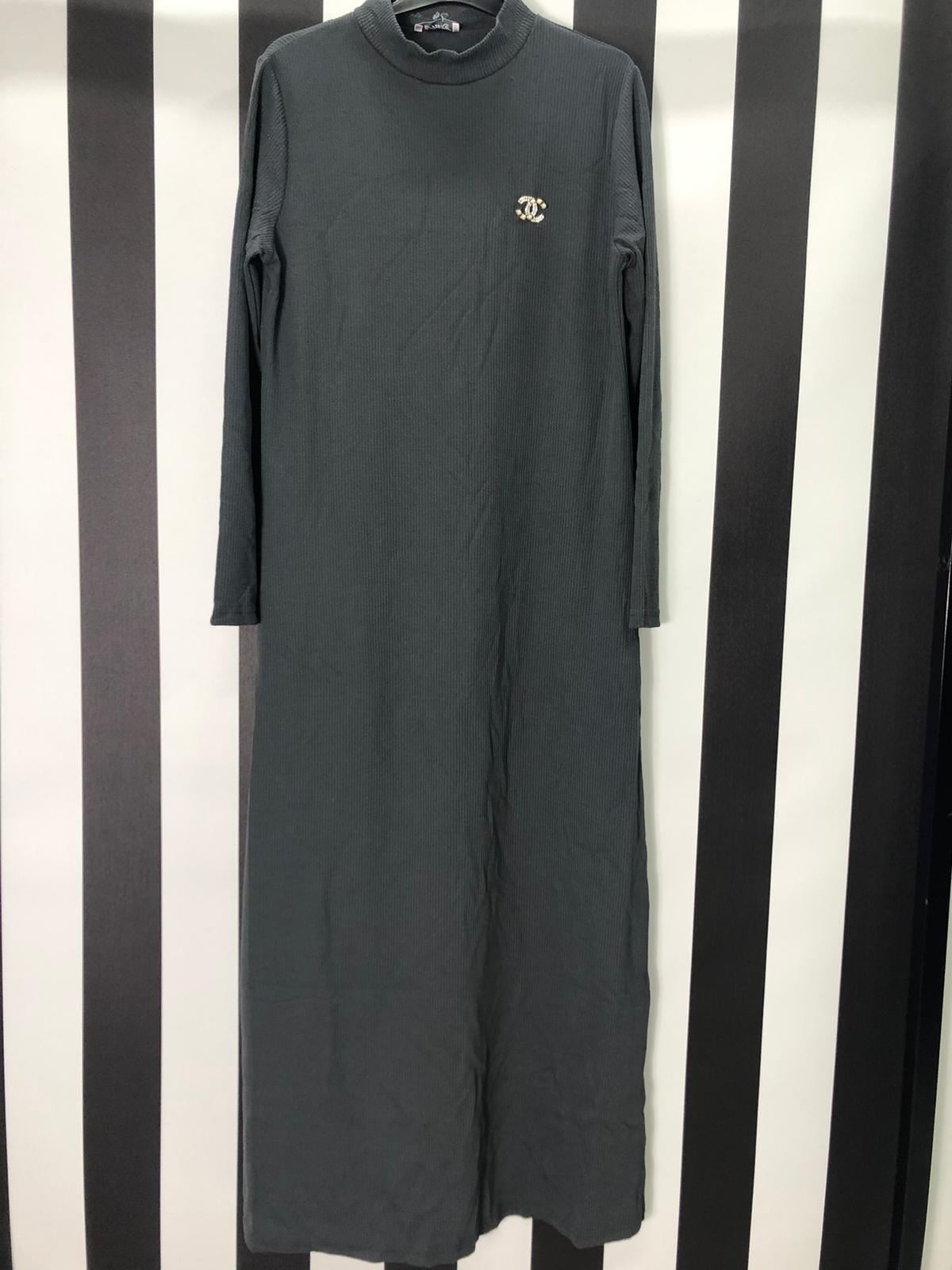 Viskon Broşlu Elbise 944 - GRİ