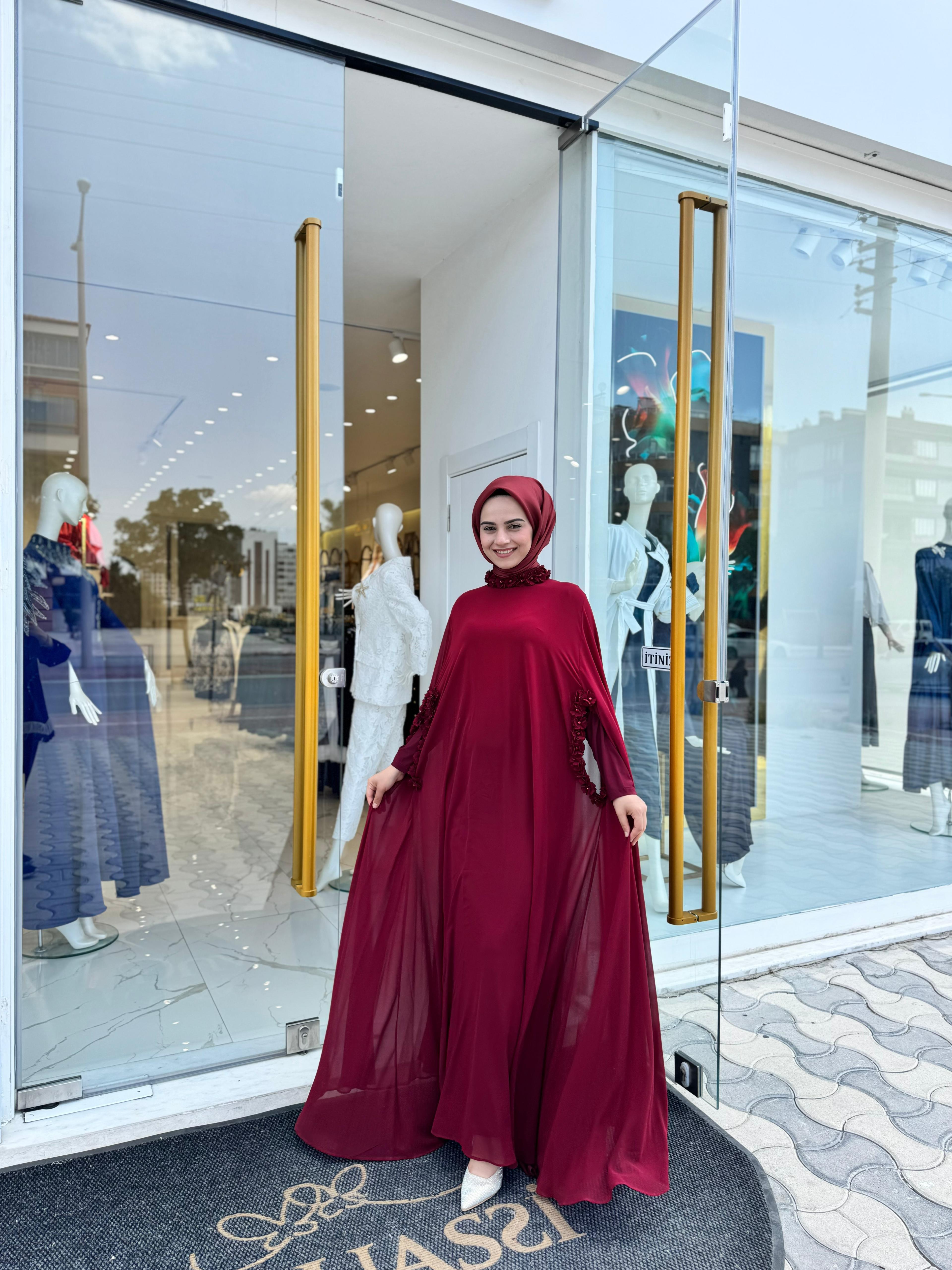 White Corner Abaya 3211 - BORDO