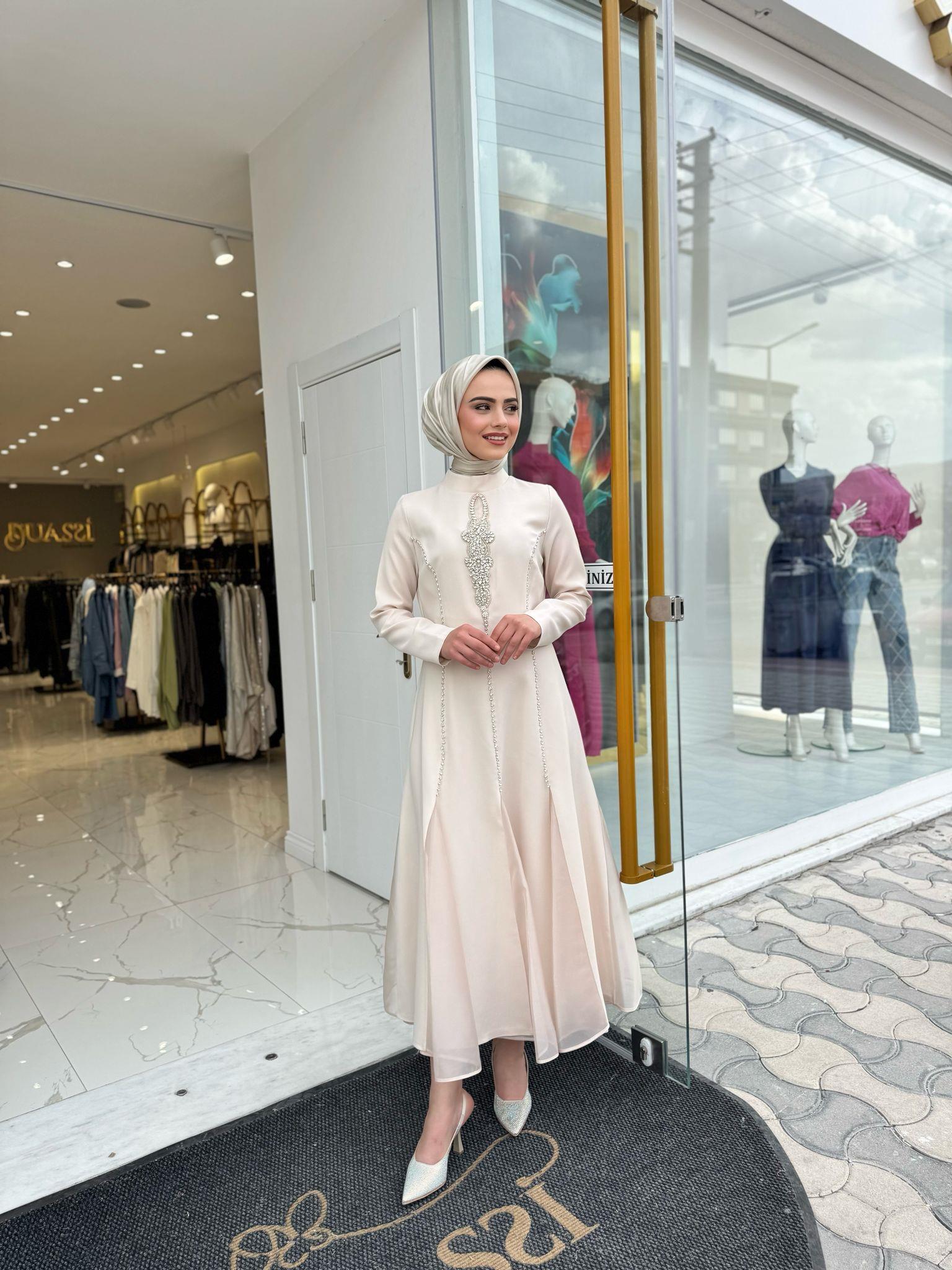 White Corner Abiye Elbise 2897 - BEJ