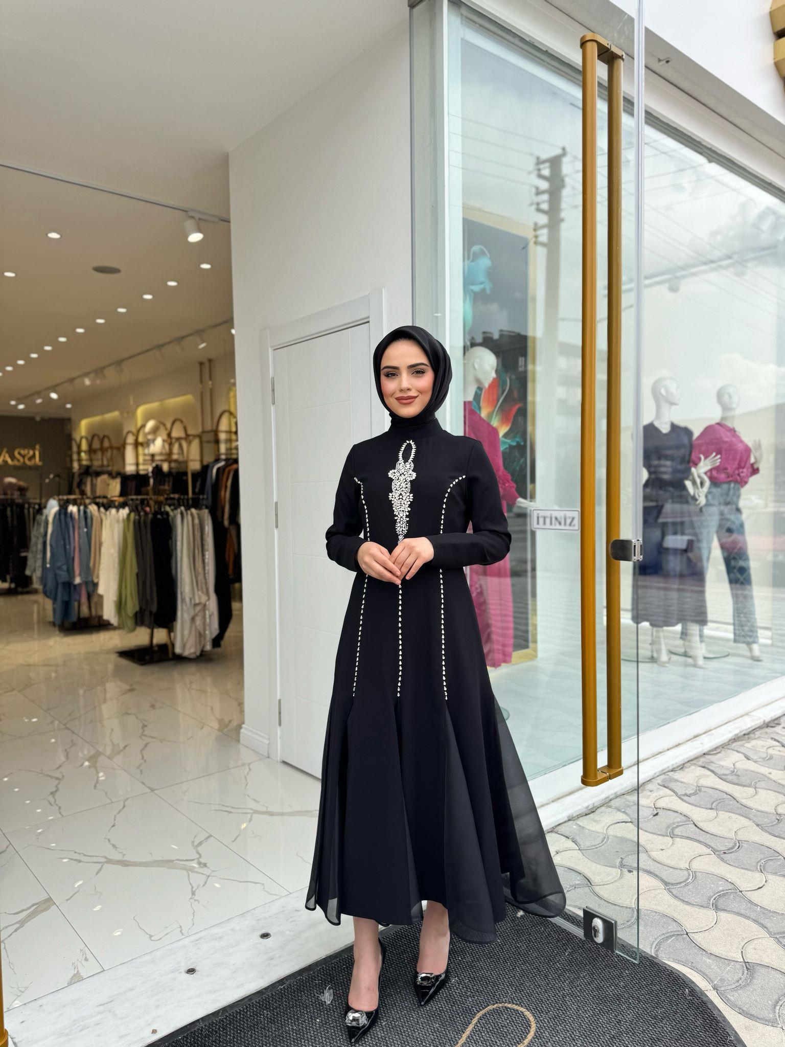 White Corner Abiye Elbise 2897 - SİYAH