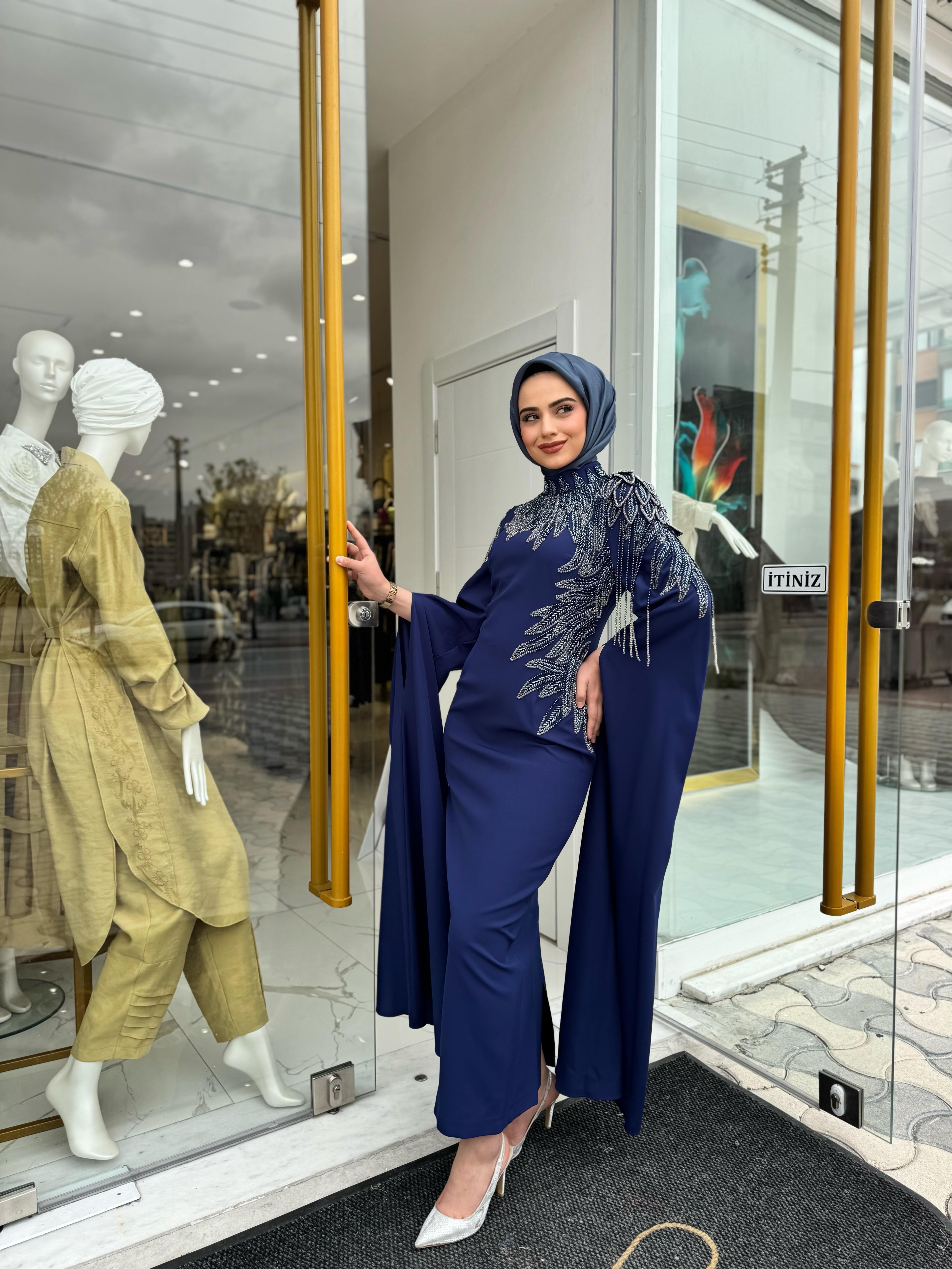White Corner Abiye Elbise 2958 - LACİVERT