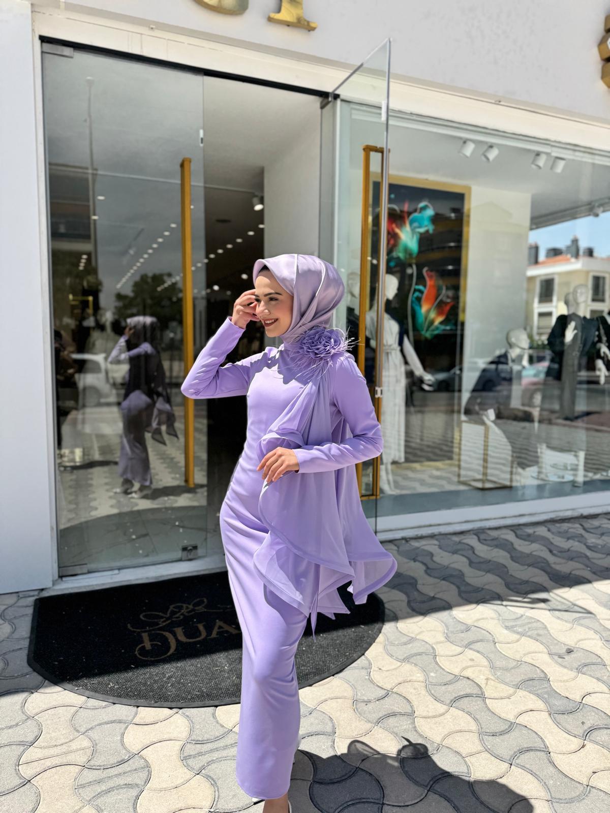 White Corner Abiye Elbise 3151 - lila