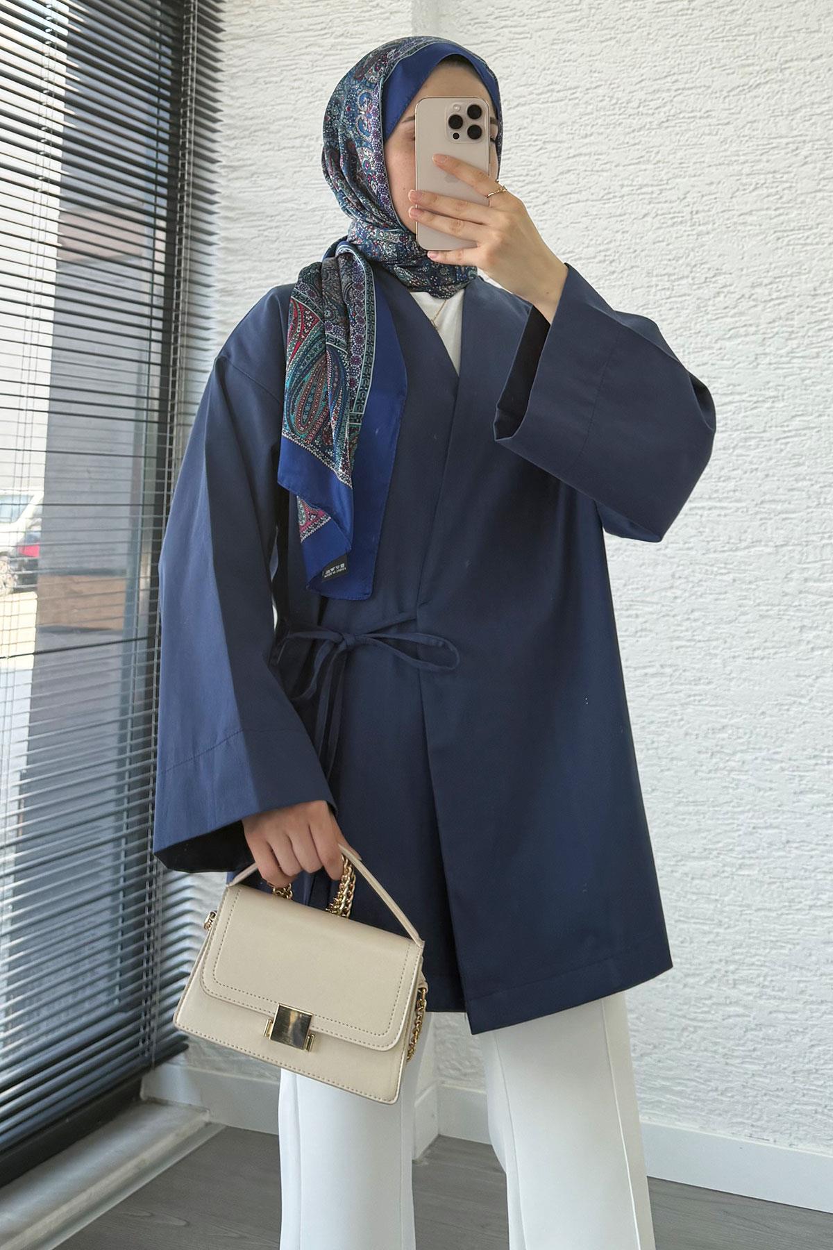 Anvelop Bağlamalı Tesettür Kimono – İndigo