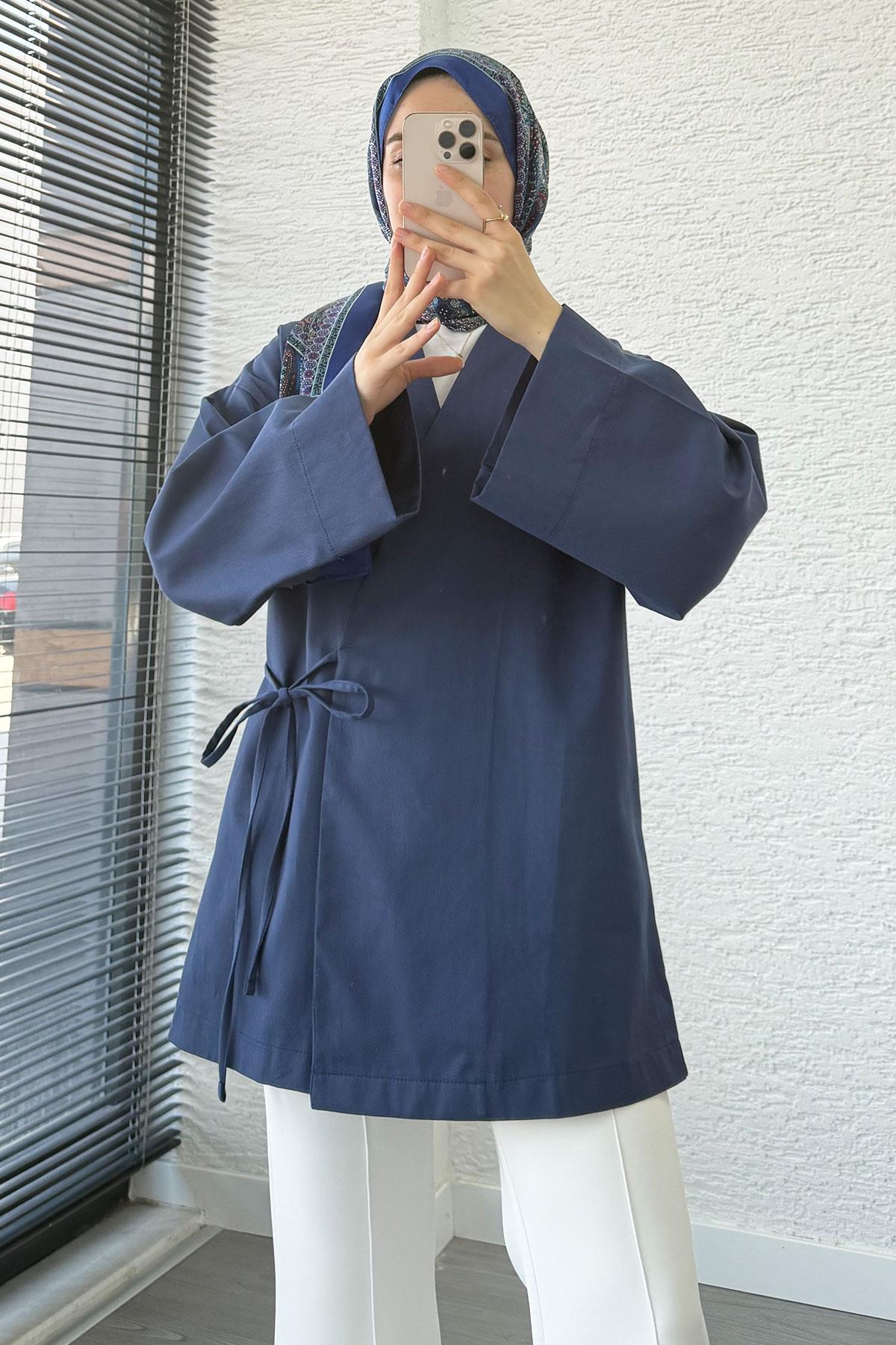 Anvelop Bağlamalı Tesettür Kimono – İndigo