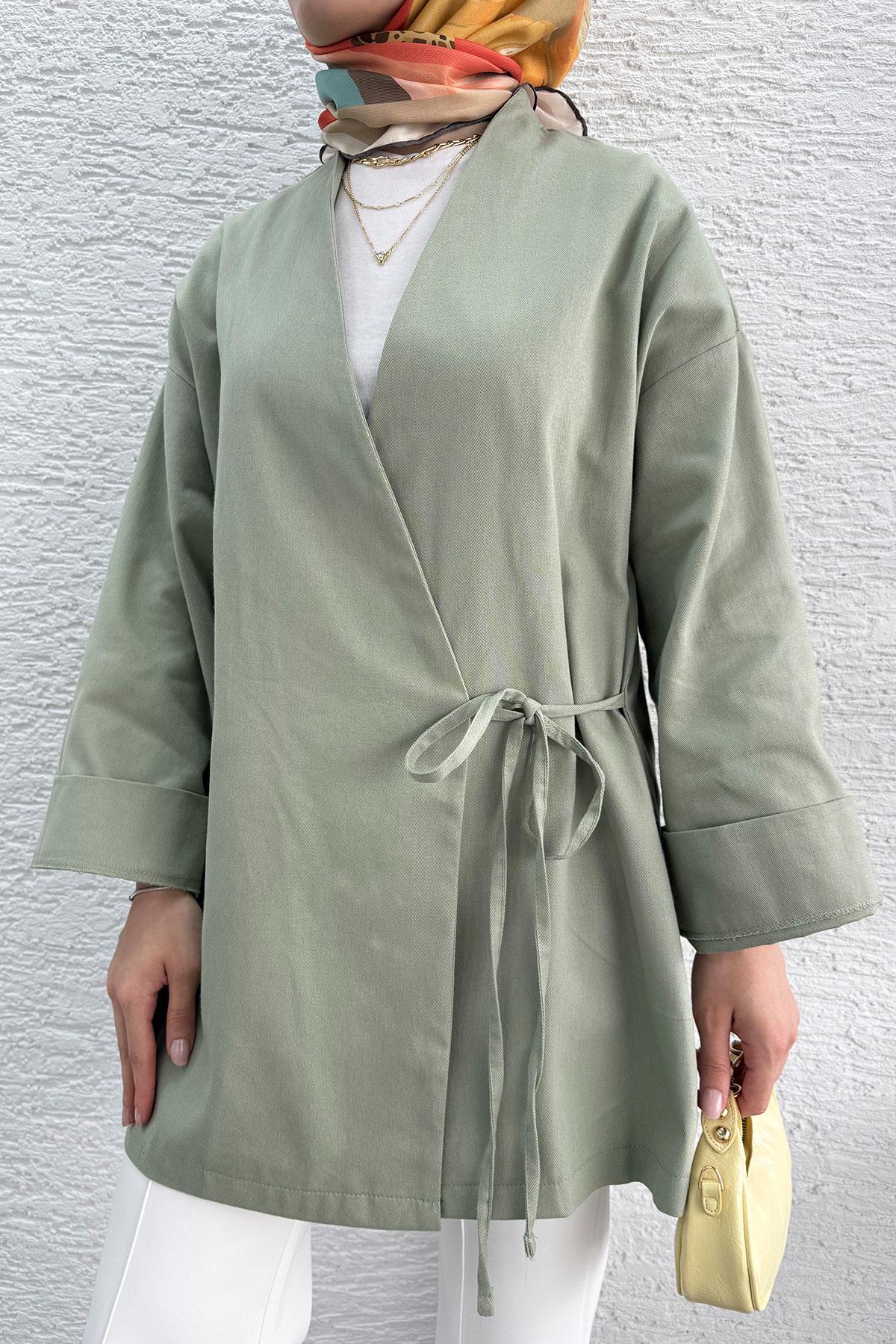 Anvelop Bağlamalı Tesettür Kimono – Küf Yeşili