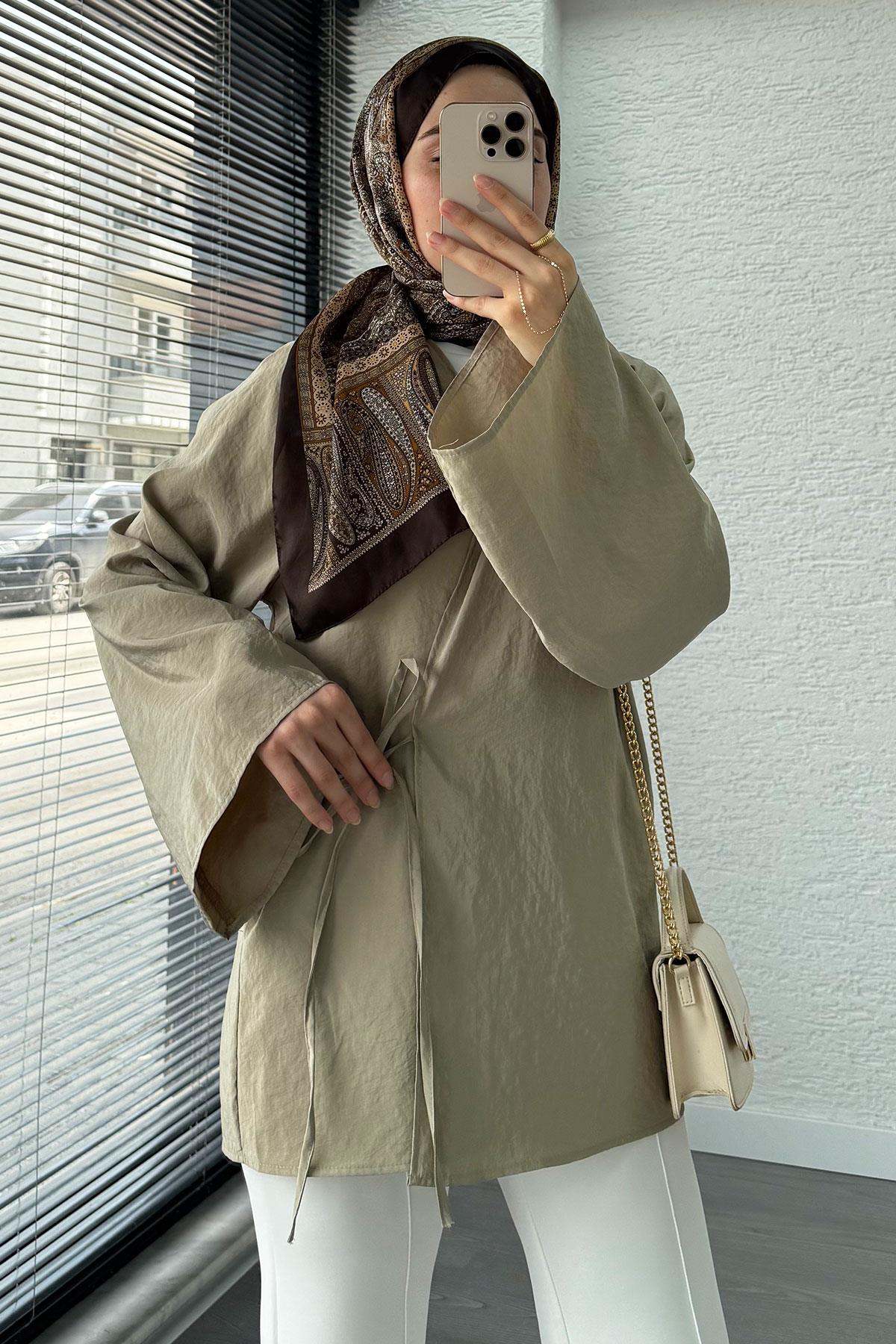 Şal Yaka Tensel Kimono – Küf Yeşili