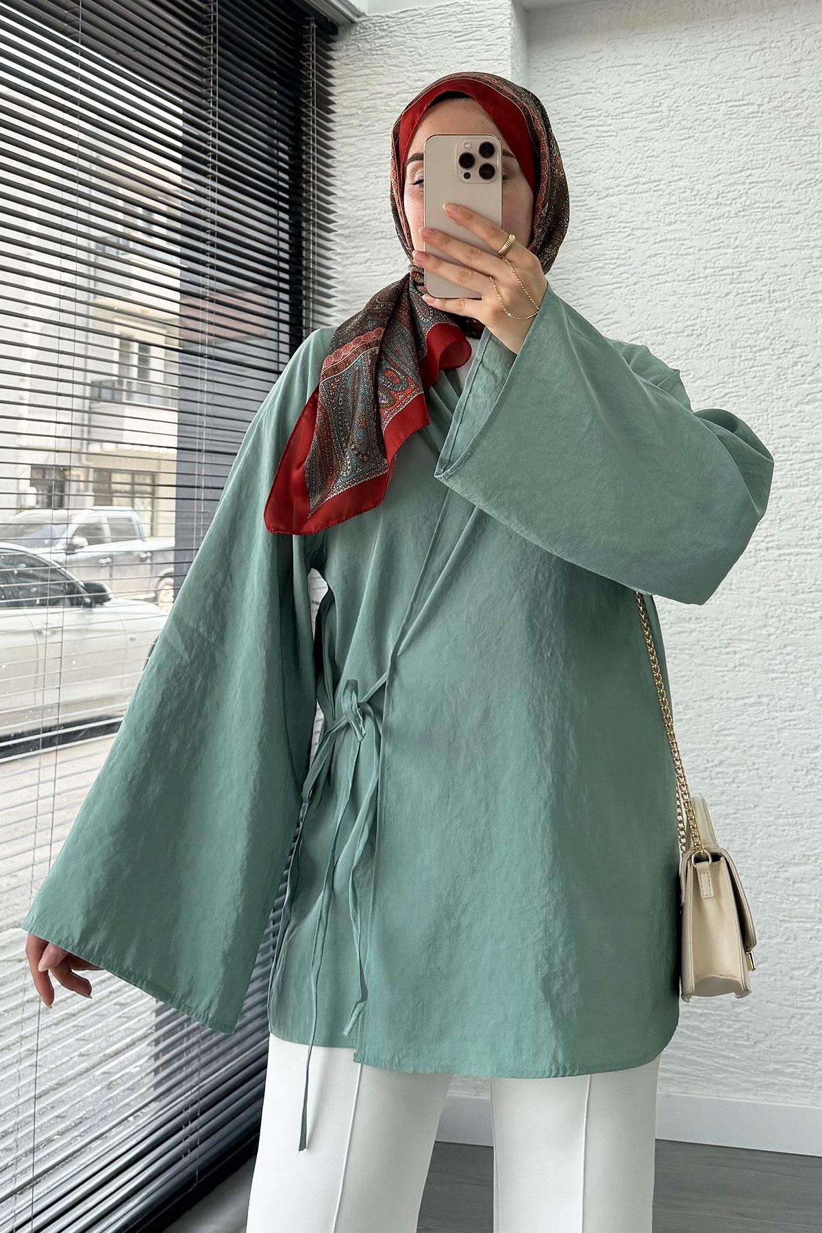 Şal Yaka Tensel Kimono – Mint