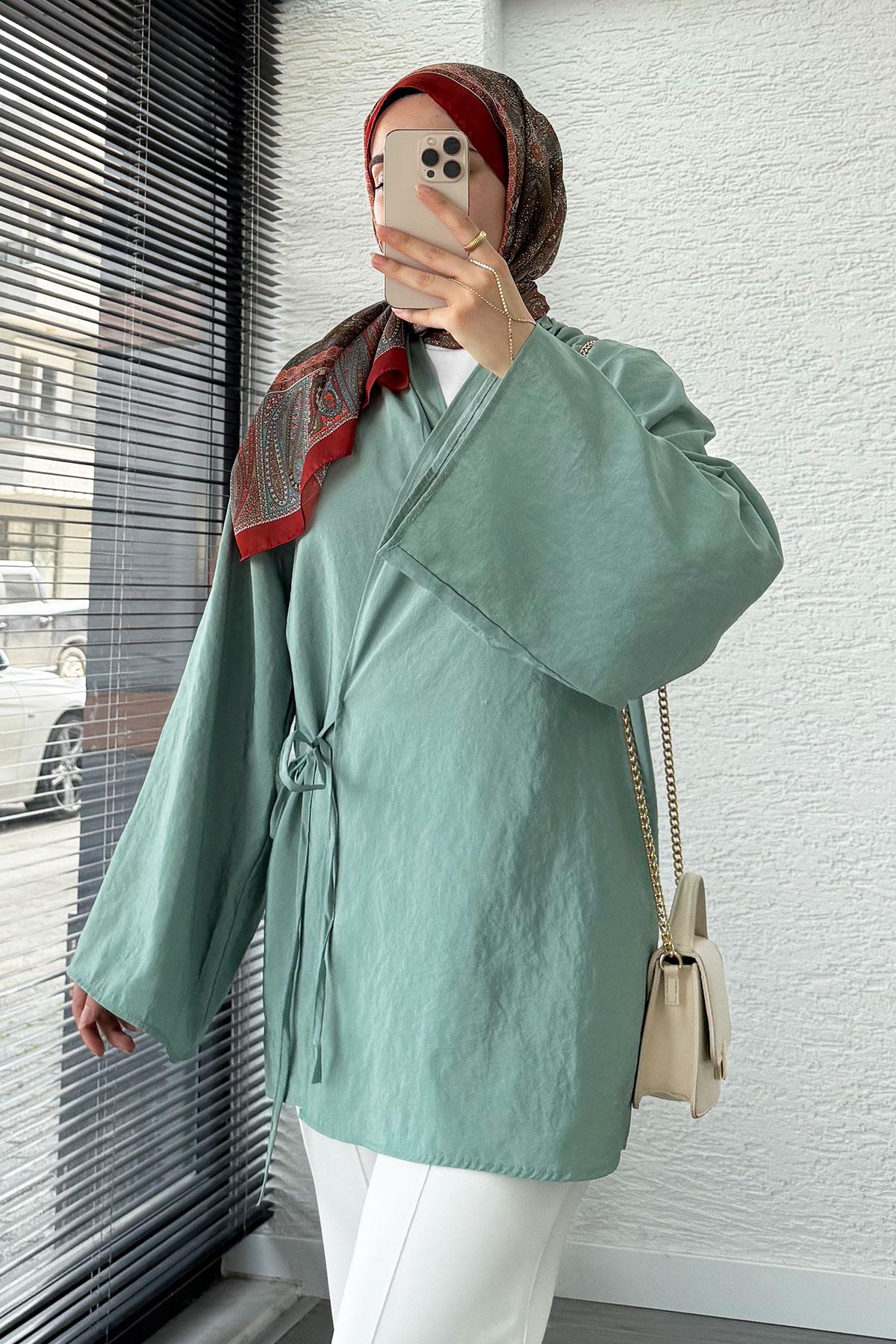 Şal Yaka Tensel Kimono – Mint