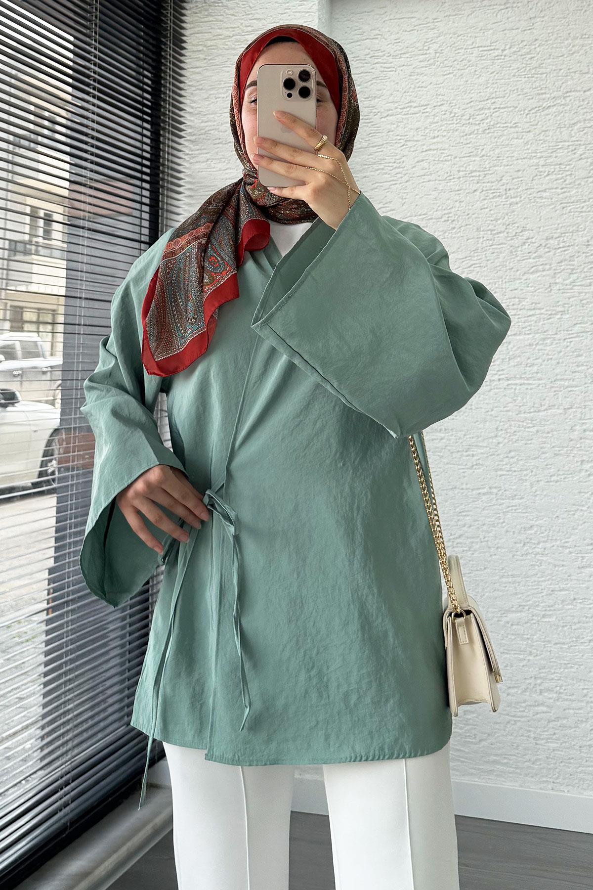 Şal Yaka Tensel Kimono – Mint