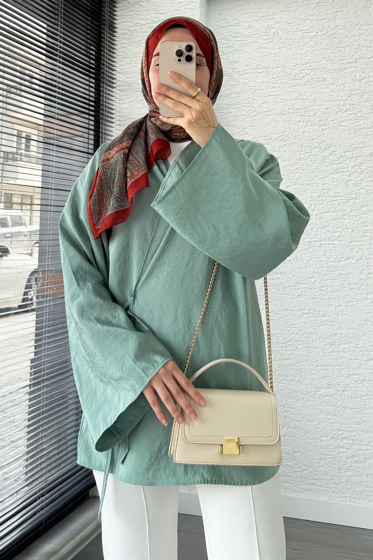 Şal Yaka Tensel Kimono – Mint