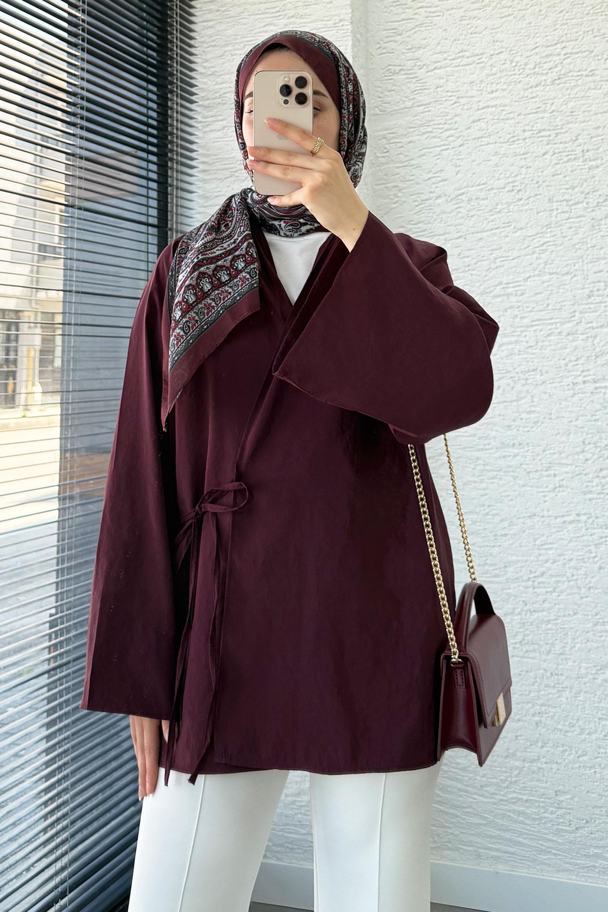Şal Yaka Tensel Kimono – Mürdüm