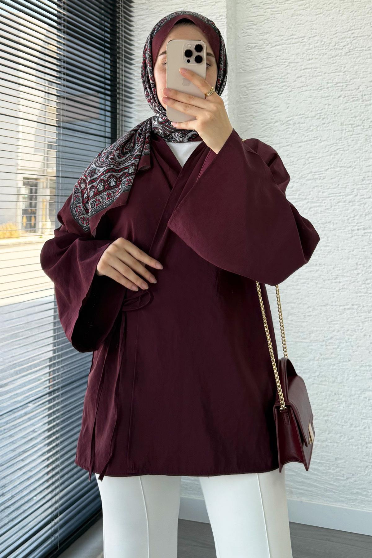 Şal Yaka Tensel Kimono – Mürdüm