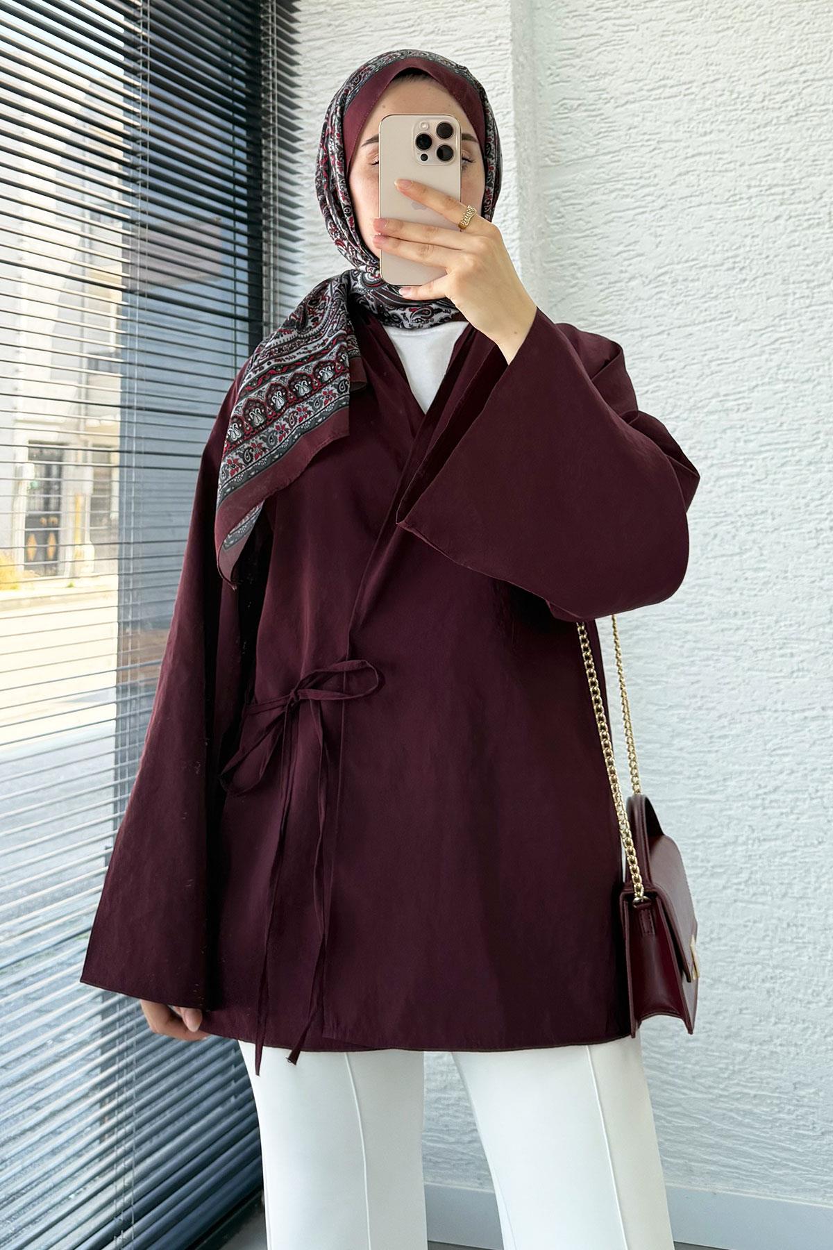 Şal Yaka Tensel Kimono – Mürdüm