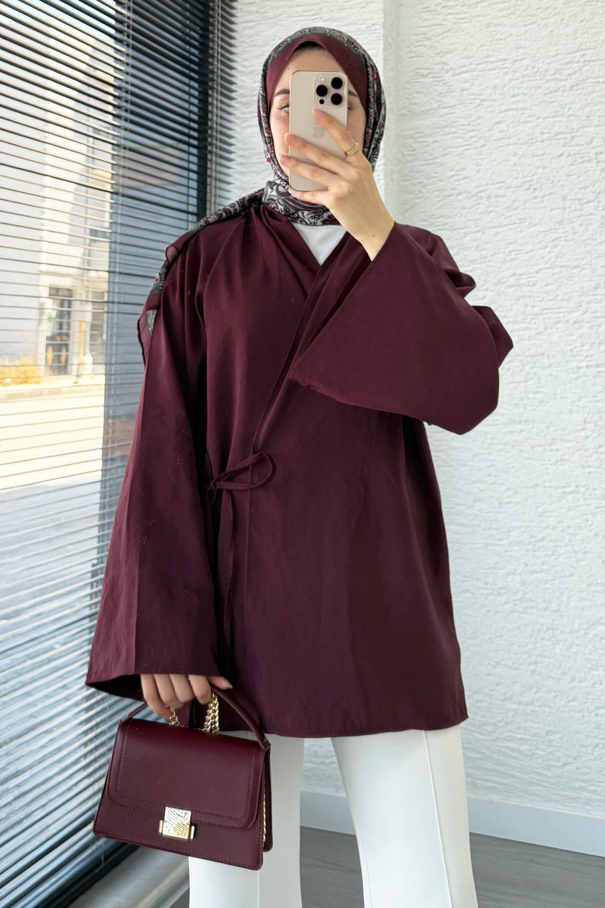 Şal Yaka Tensel Kimono – Mürdüm