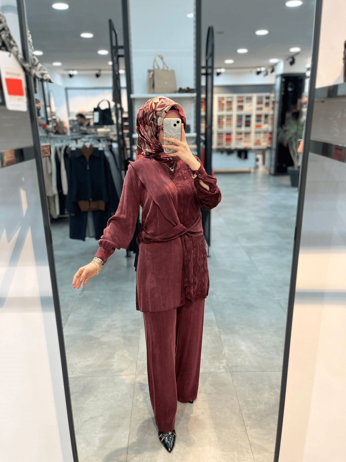Alesya Beli Kumaş Aksesuar Detaylı Cupra Takım - Bordo