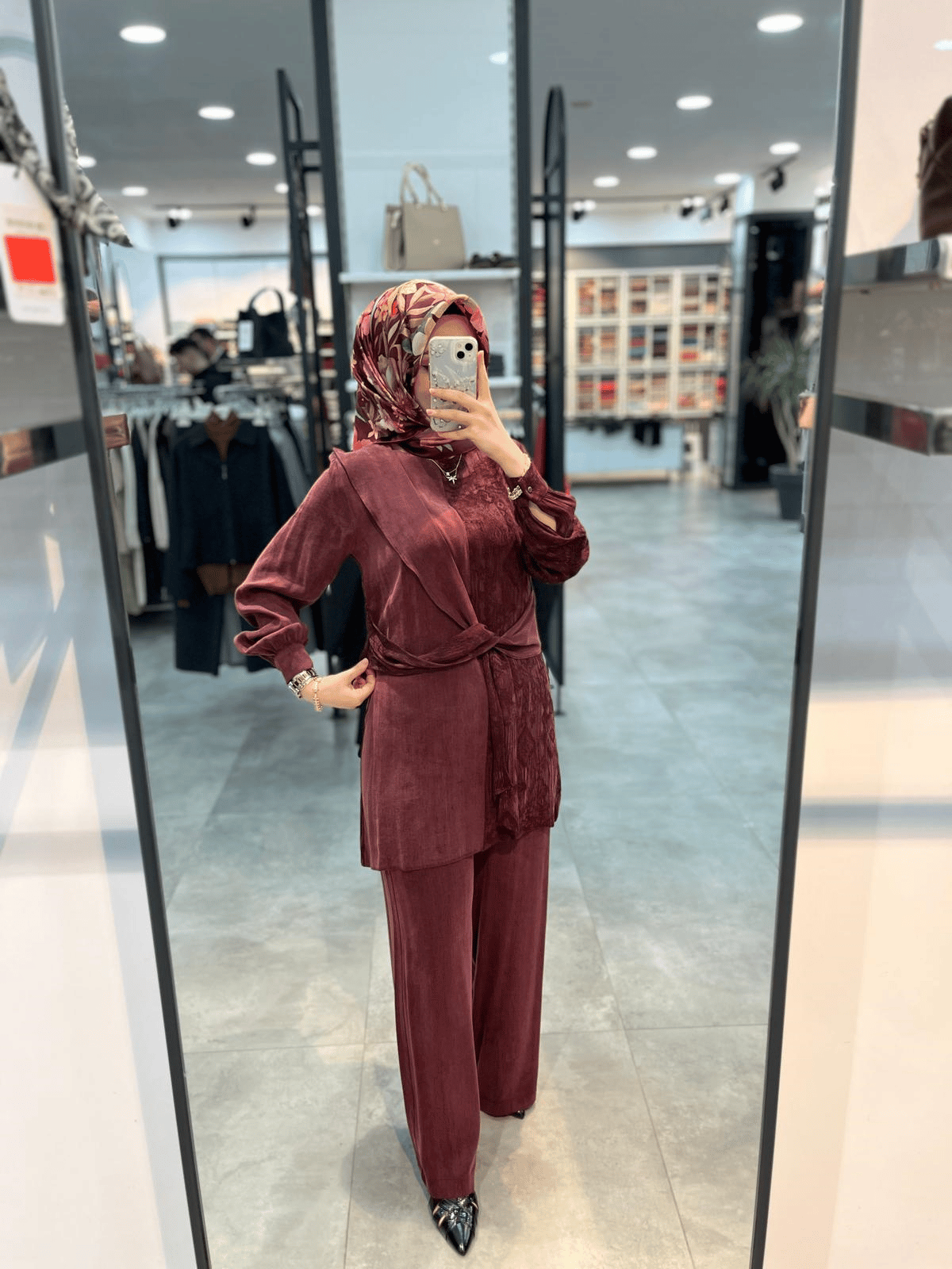 Alesya Beli Kumaş Aksesuar Detaylı Cupra Takım - Bordo