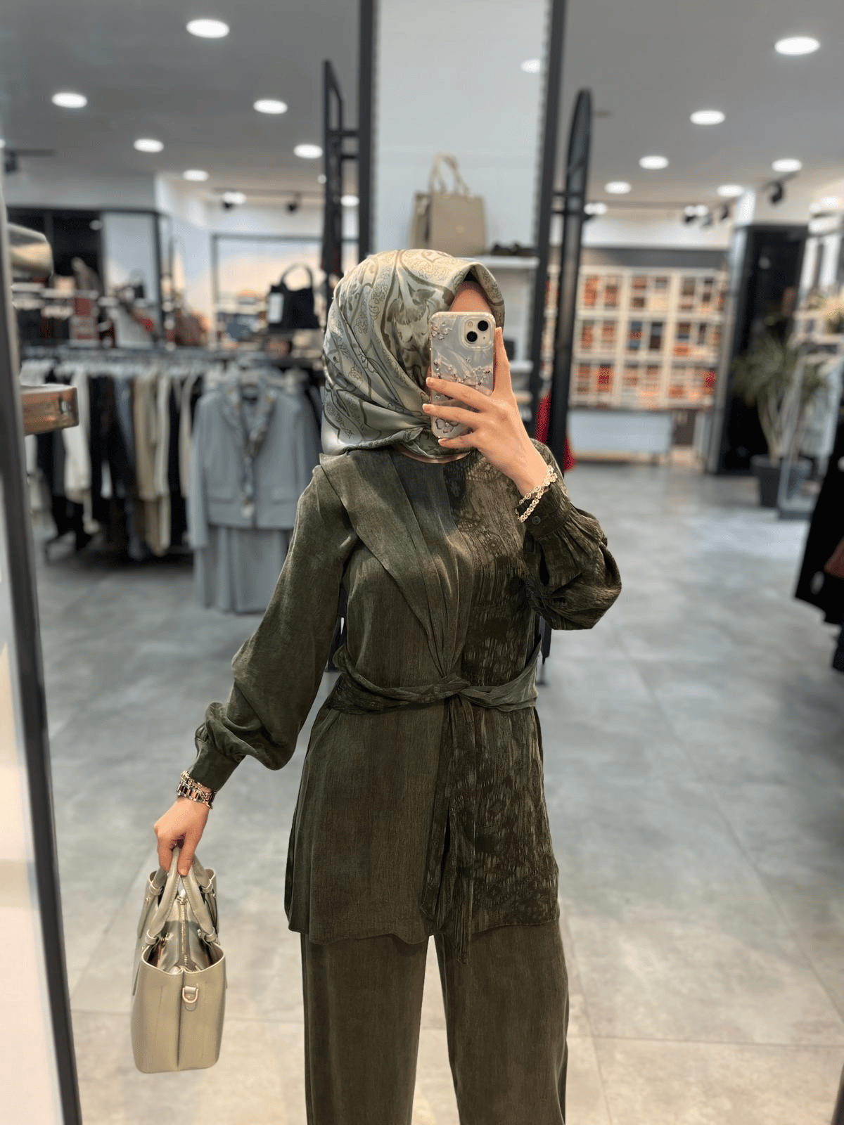Alesya Beli Kumaş Aksesuar Detaylı Cupra Takım - Haki
