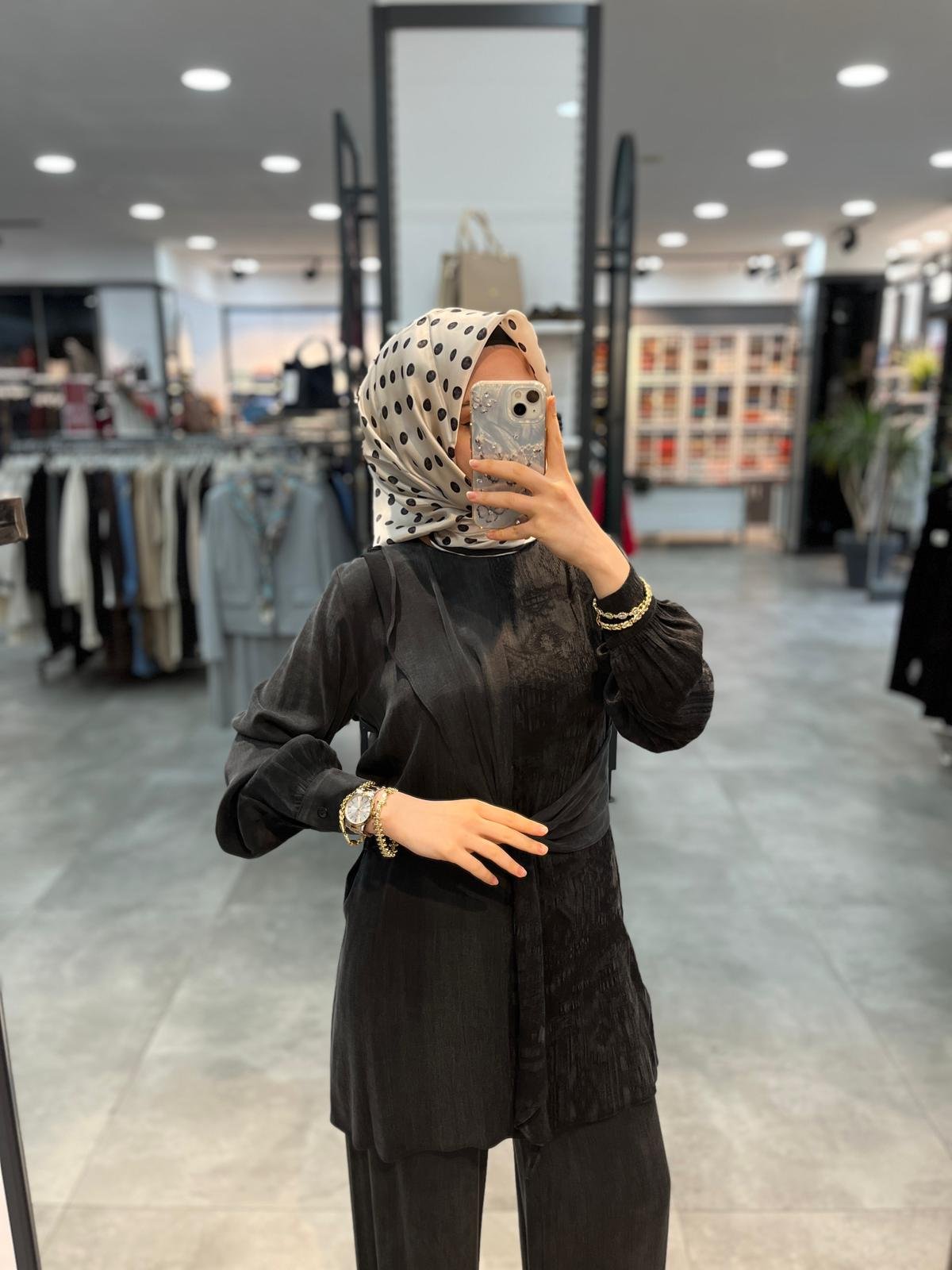 Alesya Beli Kumaş Aksesuar Detaylı Cupra Takım - Siyah