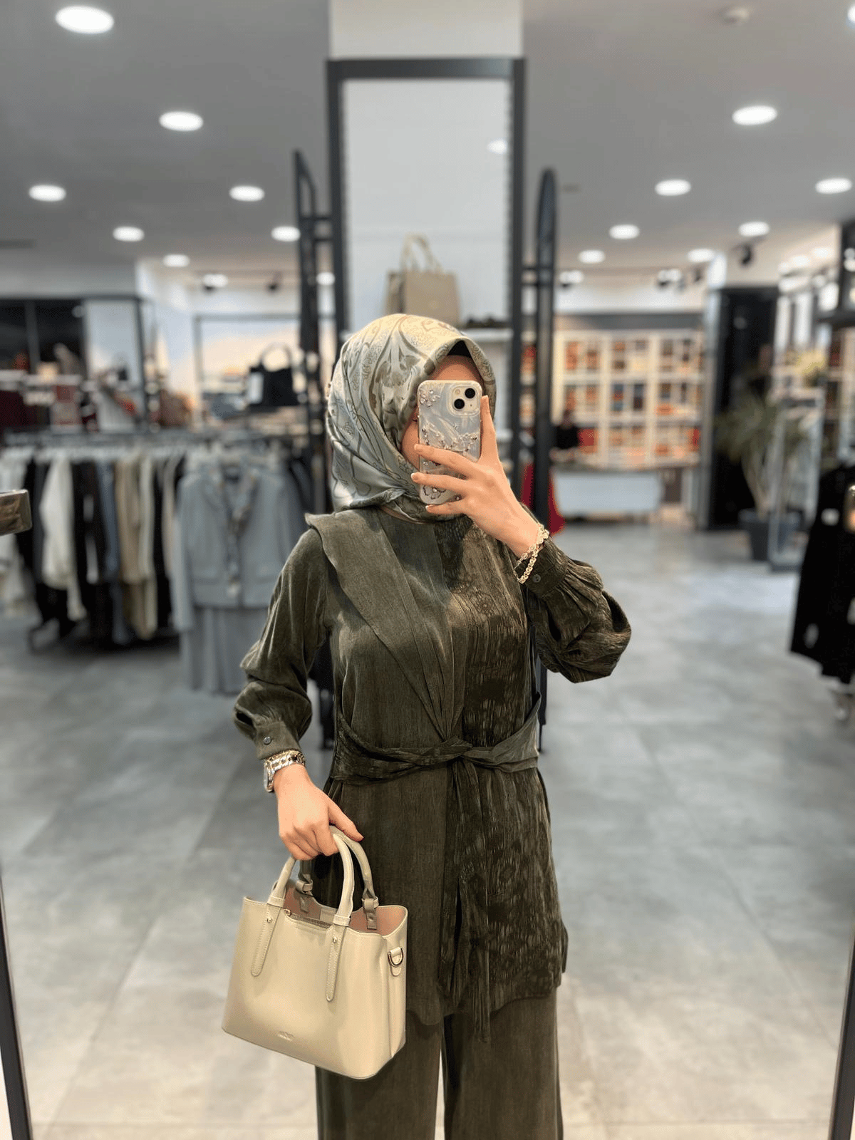 Alesya Beli Kumaş Aksesuar Detaylı Cupra Takım - Haki
