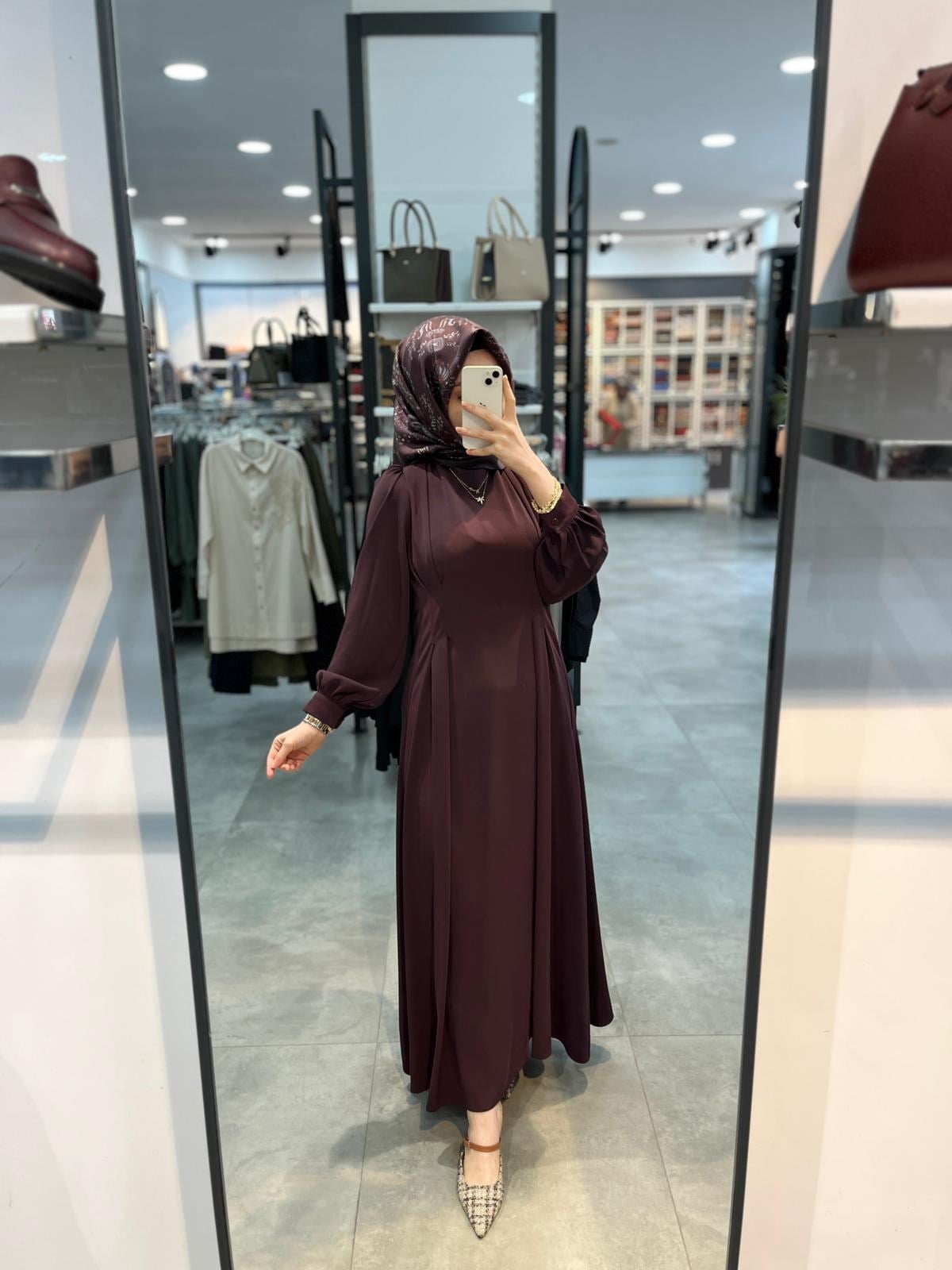 Alesya Beli Pile Pens Detaylı Elbise - Mürdüm