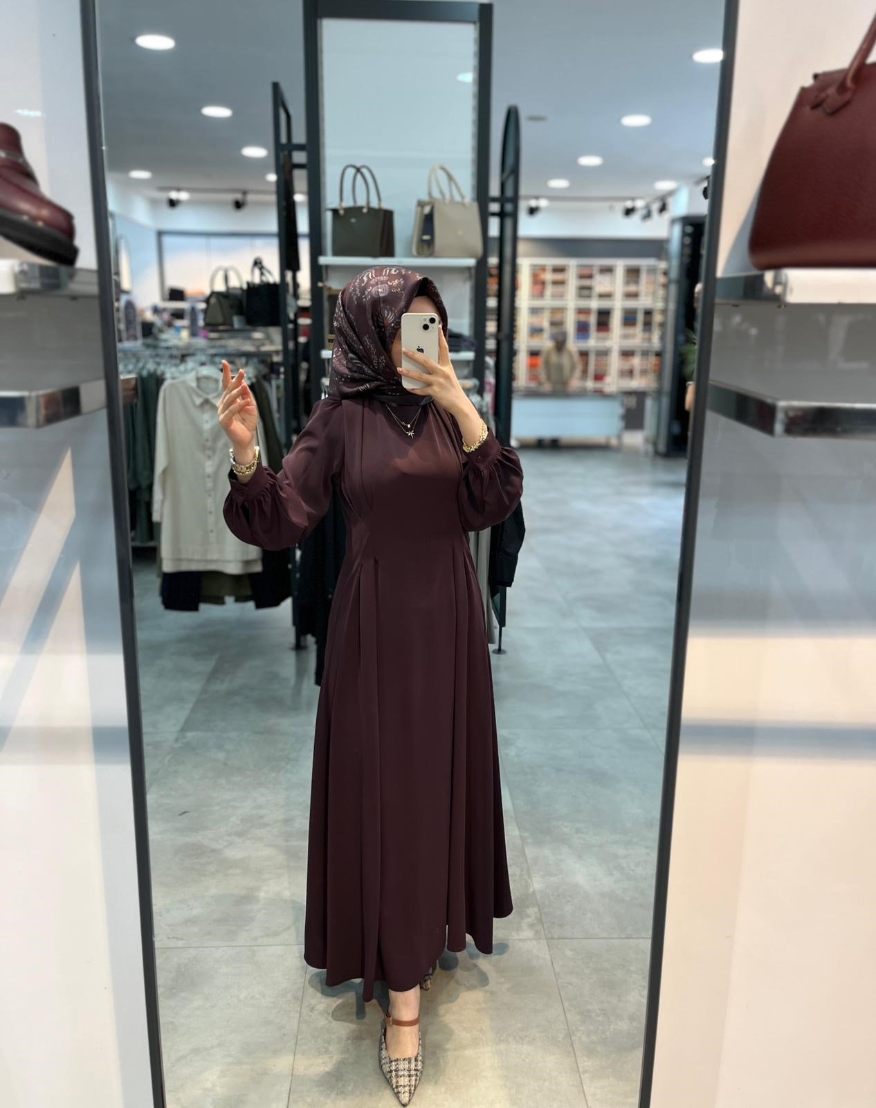 Alesya Beli Pile Pens Detaylı Elbise - Mürdüm