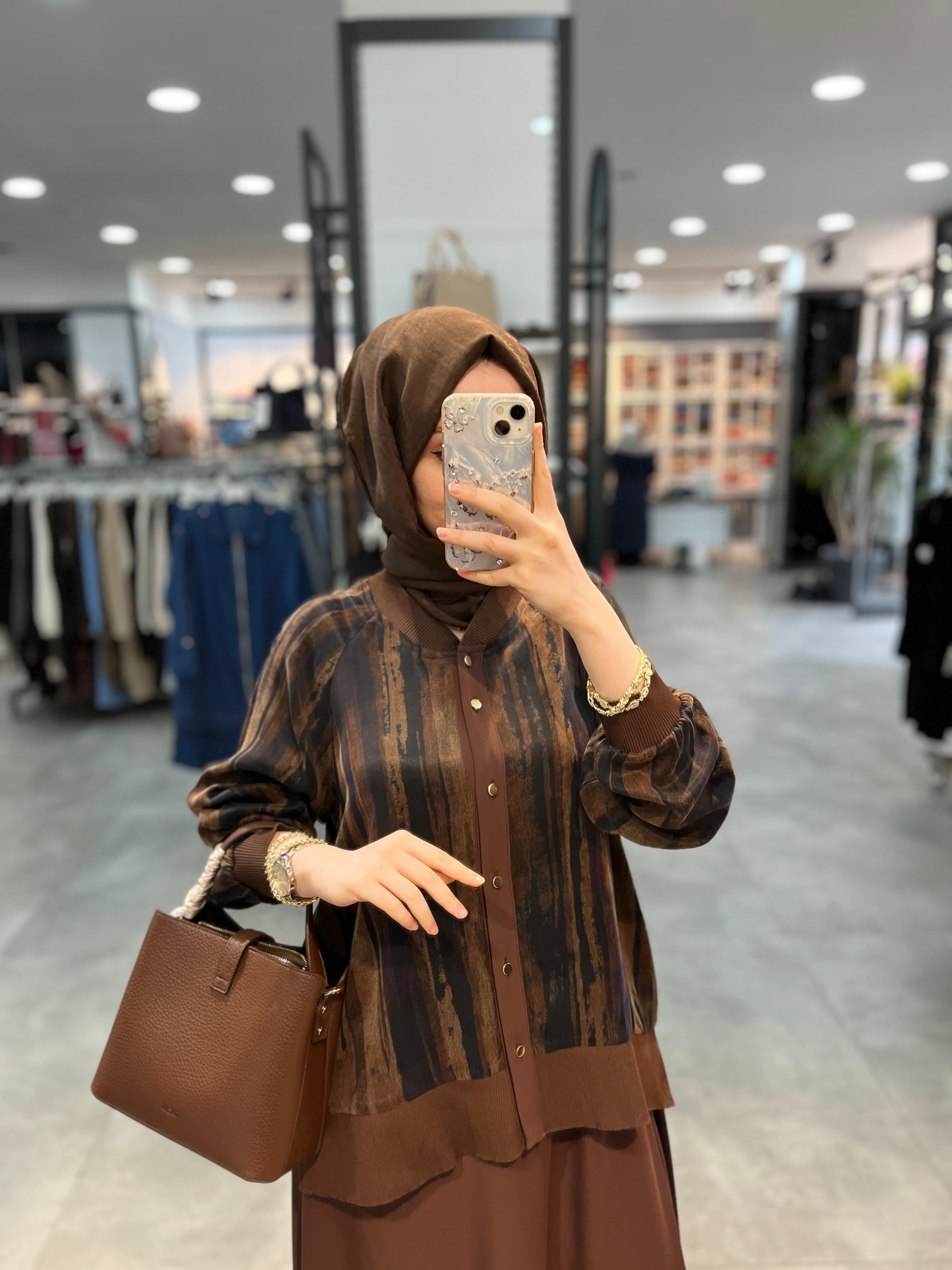 Alesya Cupra Bluz Etek Takım - Kahve