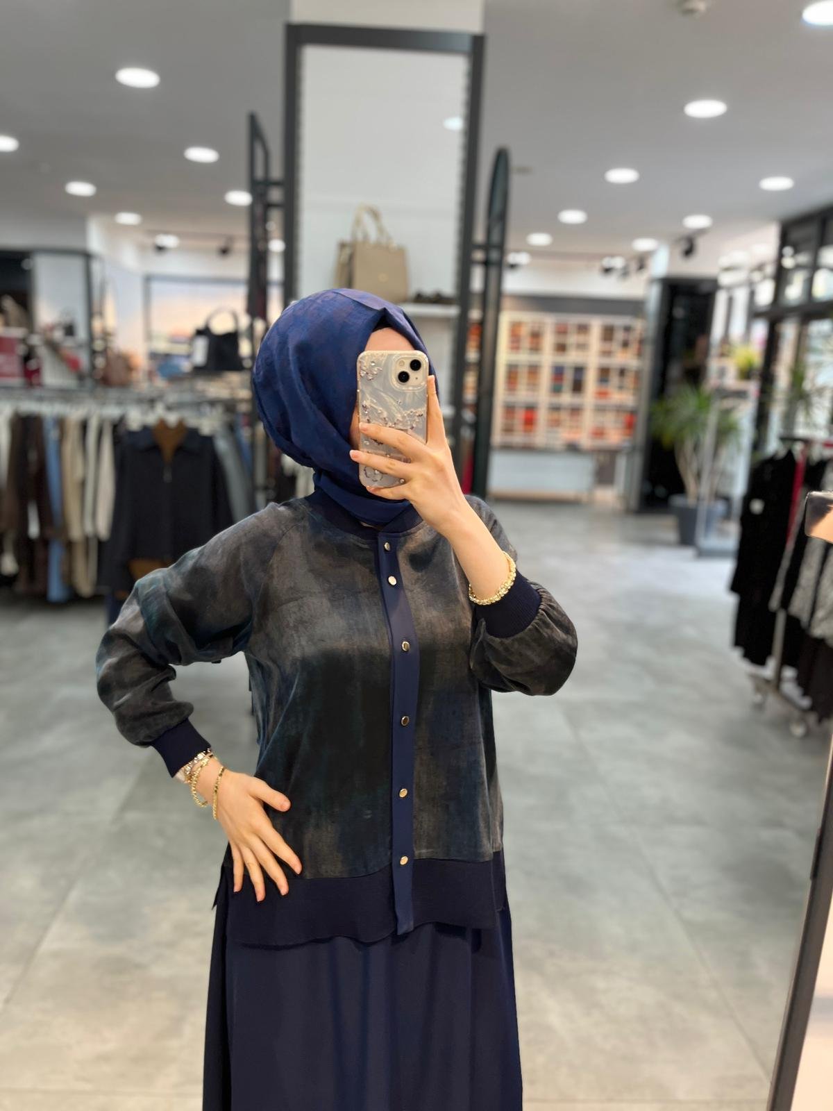 Alesya Cupra Bluz Etek Takım - Lacivert