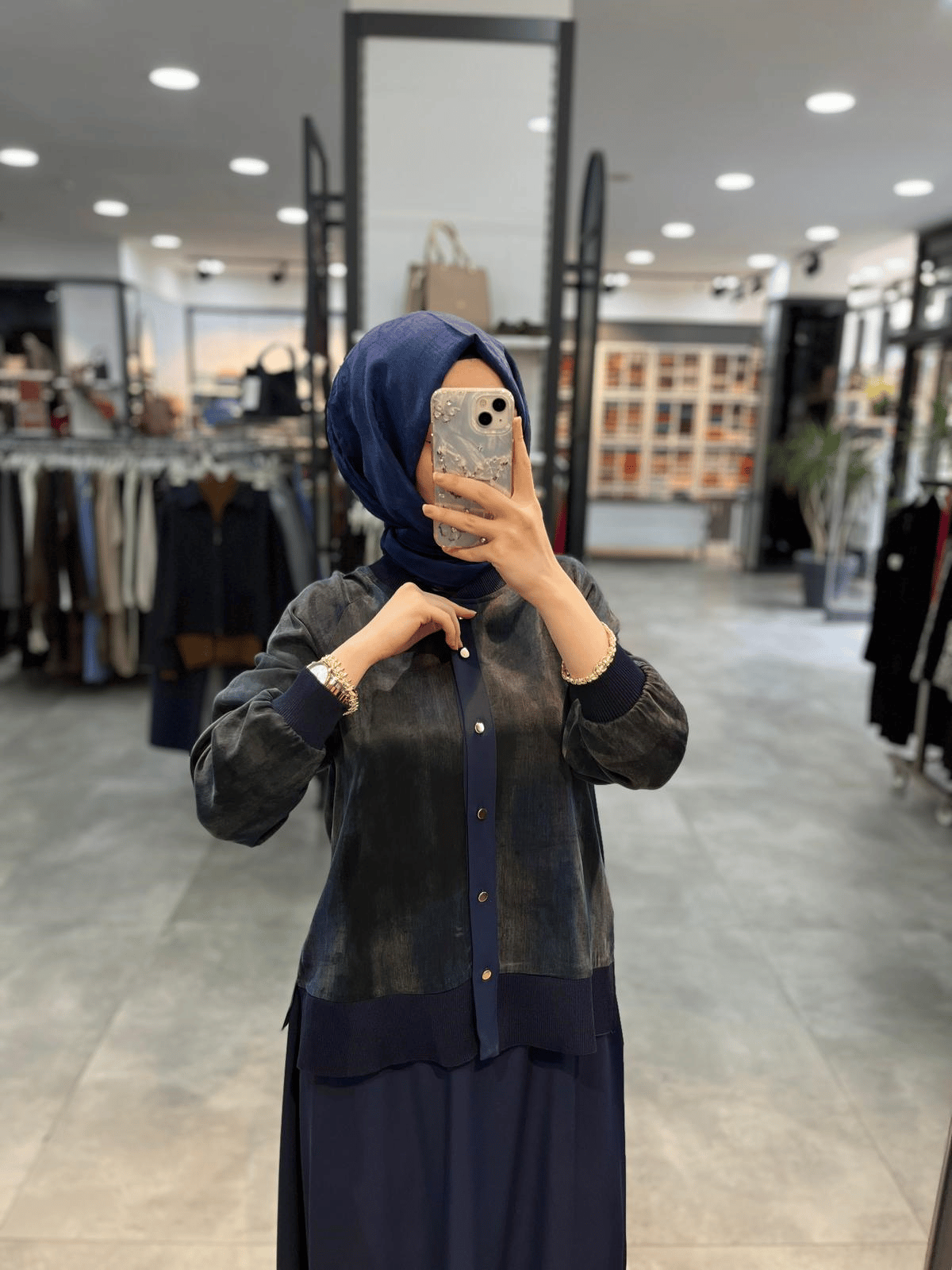 Alesya Cupra Bluz Etek Takım - Lacivert