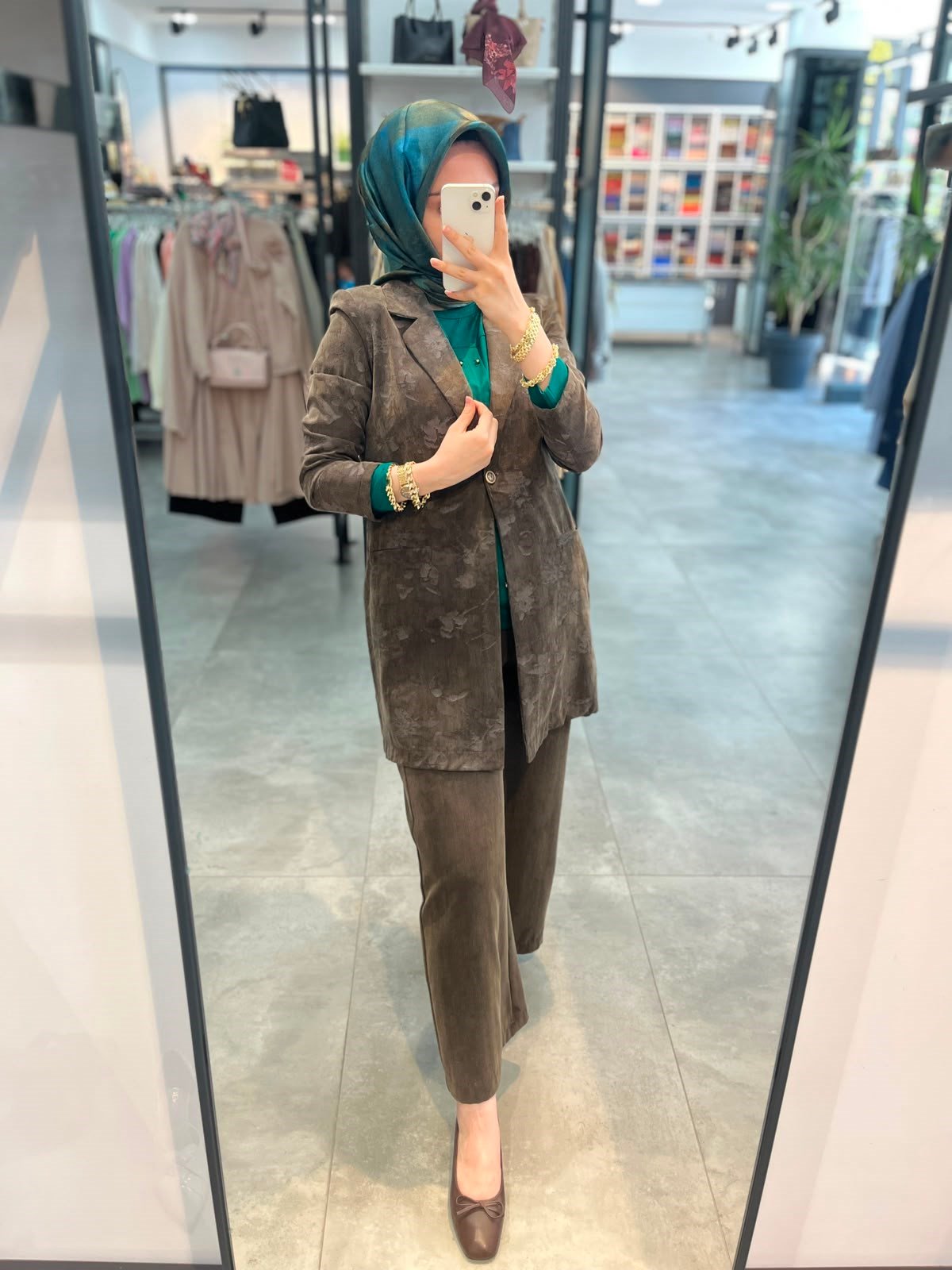 Alesya Jakar Cupra Pantolonlu Takım - Kahve