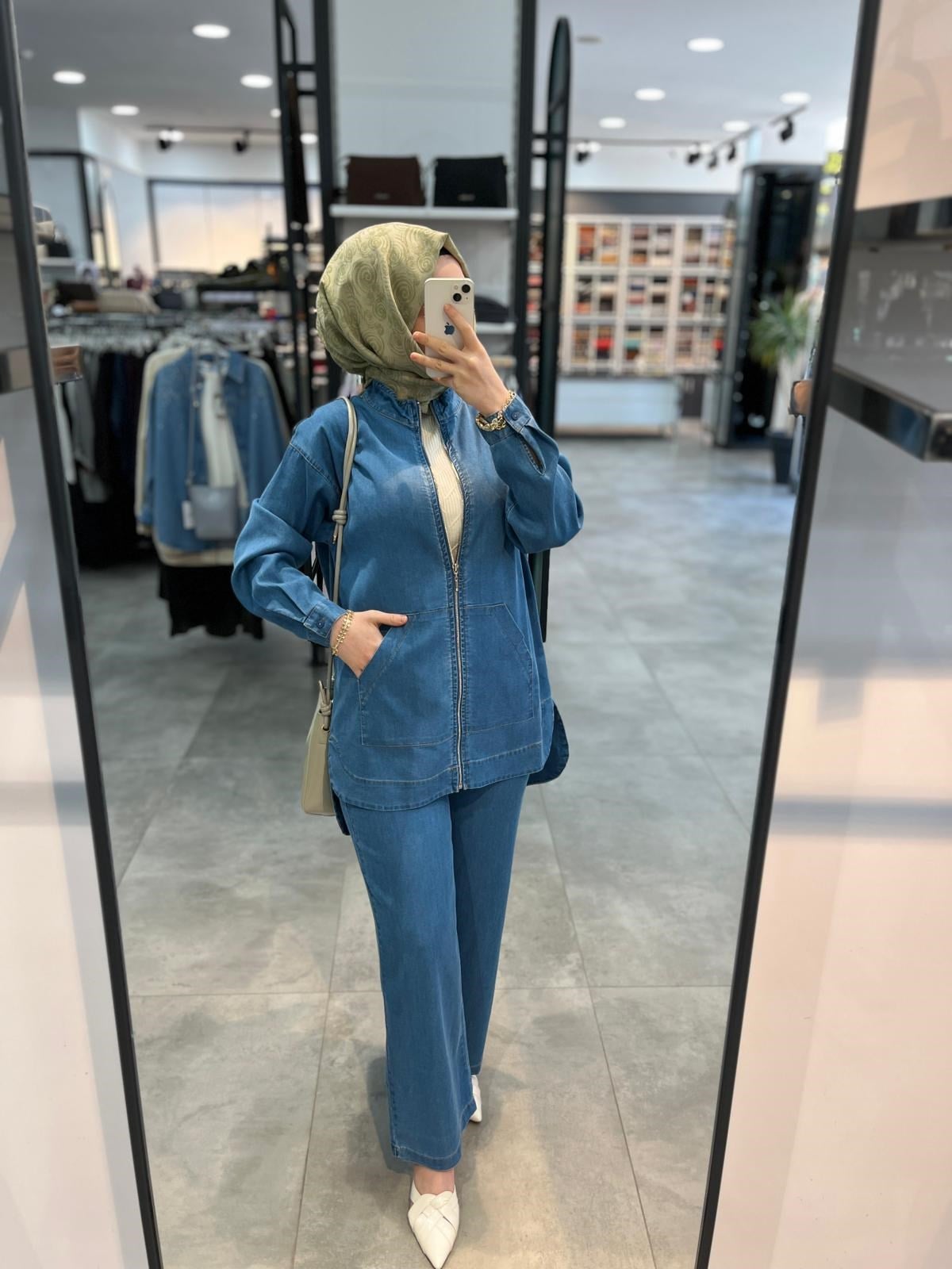 Alesya Kangru Cep Detaylı Pantolonlu Takım - Açık Mavi
