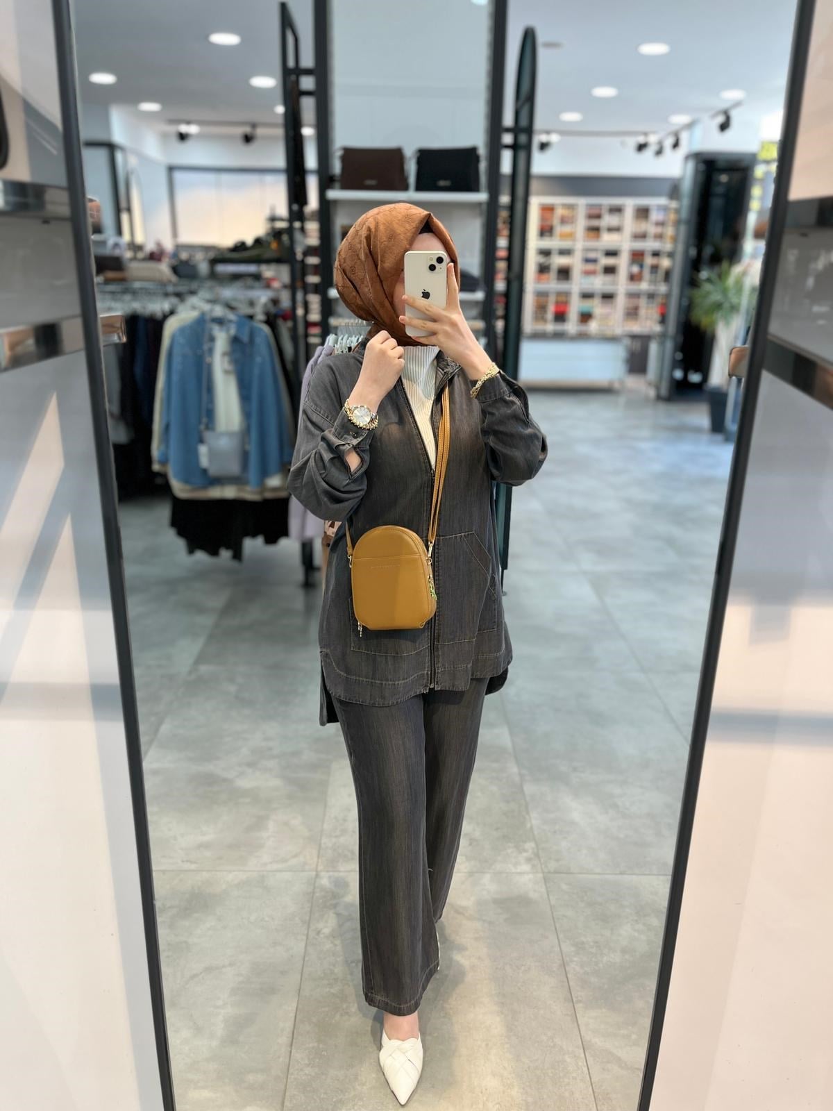 Alesya Kangru Cep Detaylı Pantolonlu Takım - Antrasit