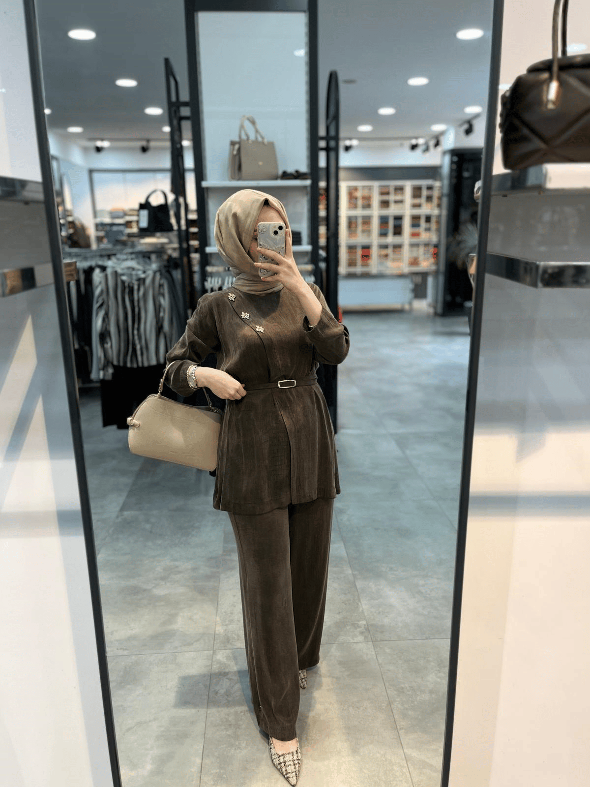 Alesya Kruvaze Yanı Taş Detaylı Pantolonlu Cupra Takım - Kahve