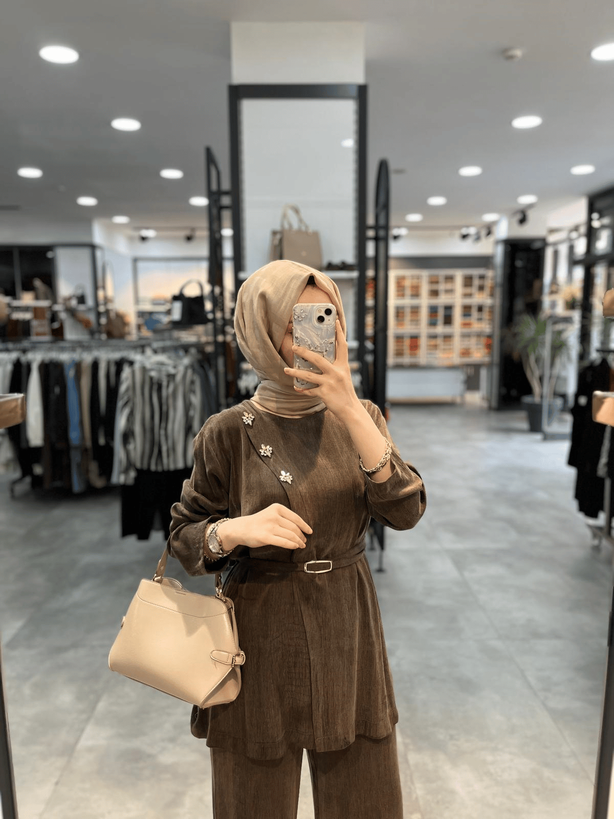 Alesya Kruvaze Yanı Taş Detaylı Pantolonlu Cupra Takım - Kahve