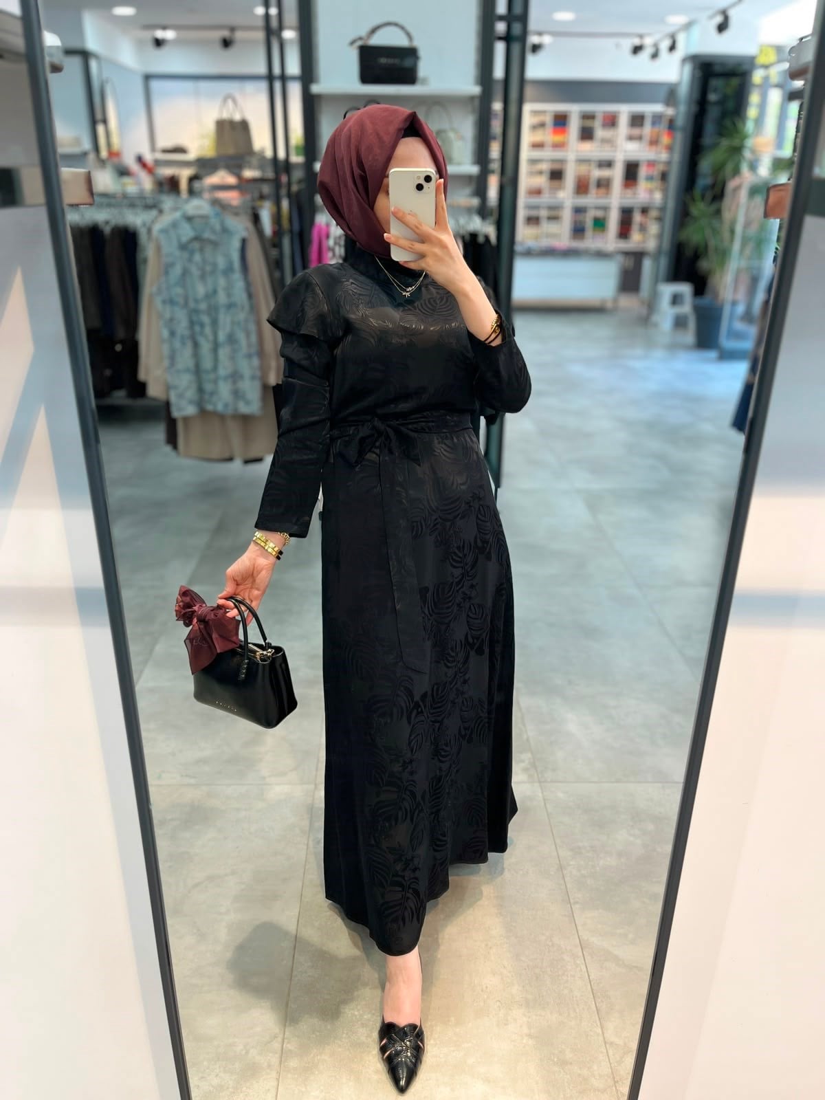 Alesya Omuz Detaylı Jakar Elbise - Siyah