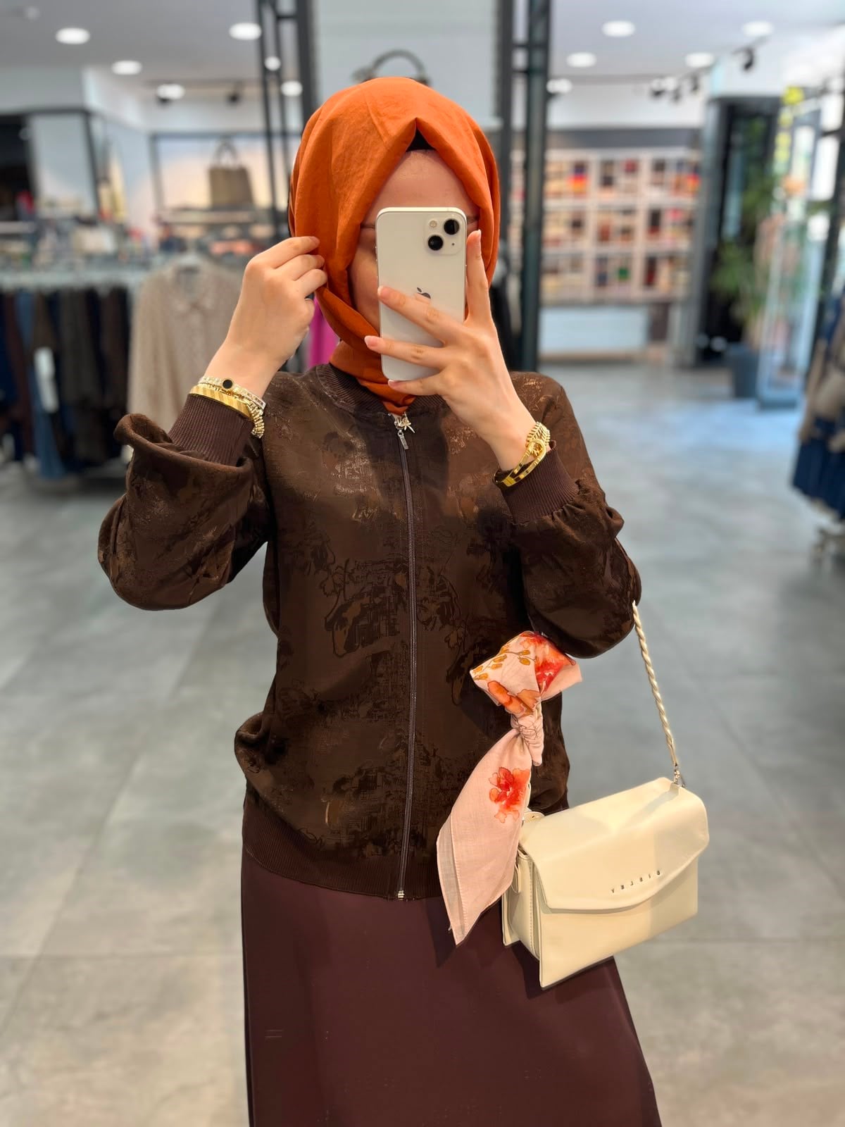 Alesya Önü Fermuarlı Jakar Bluz Etekli Takım - Kahve