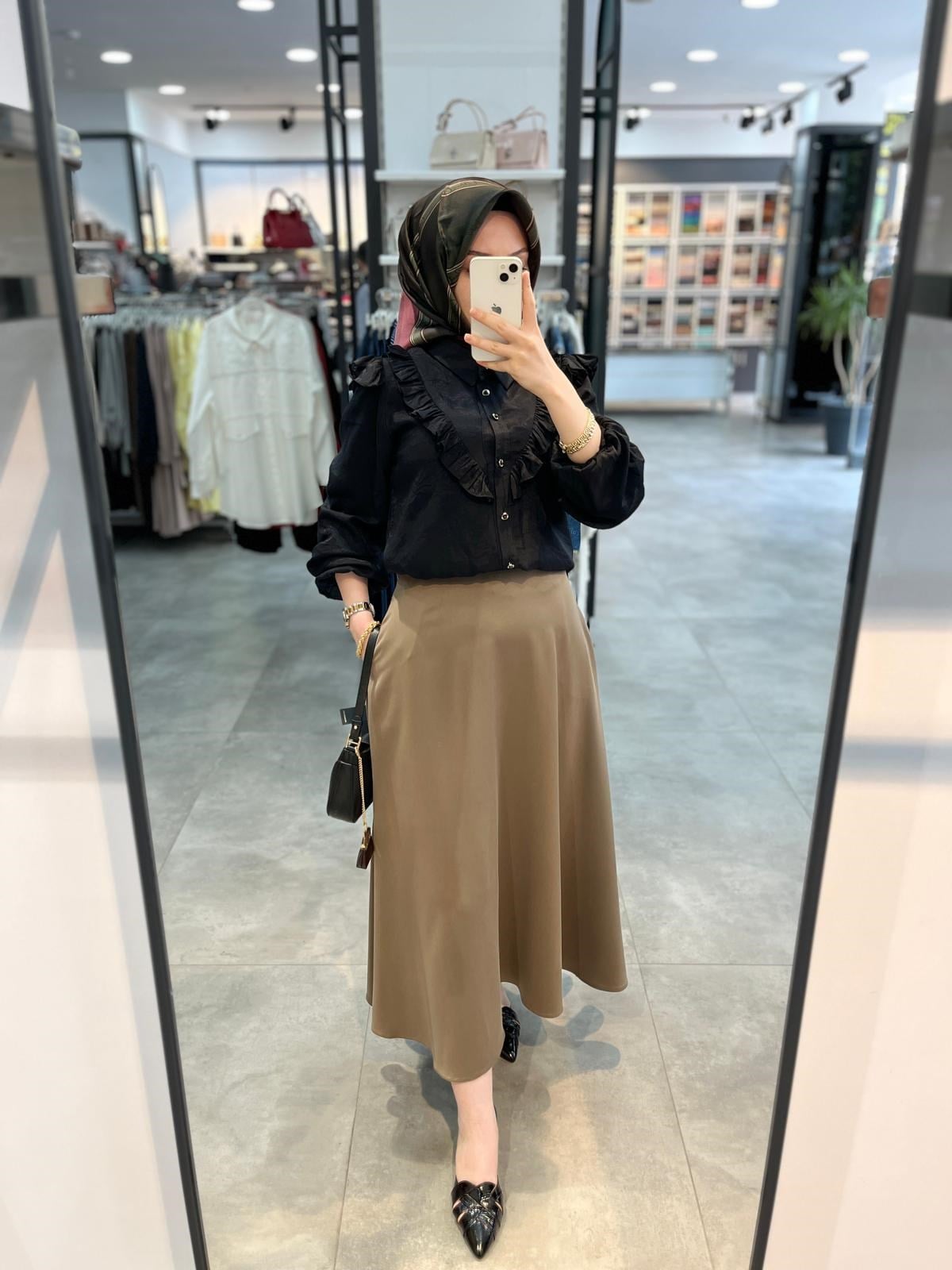 Aleysa Tencel Kloş etek - Haki